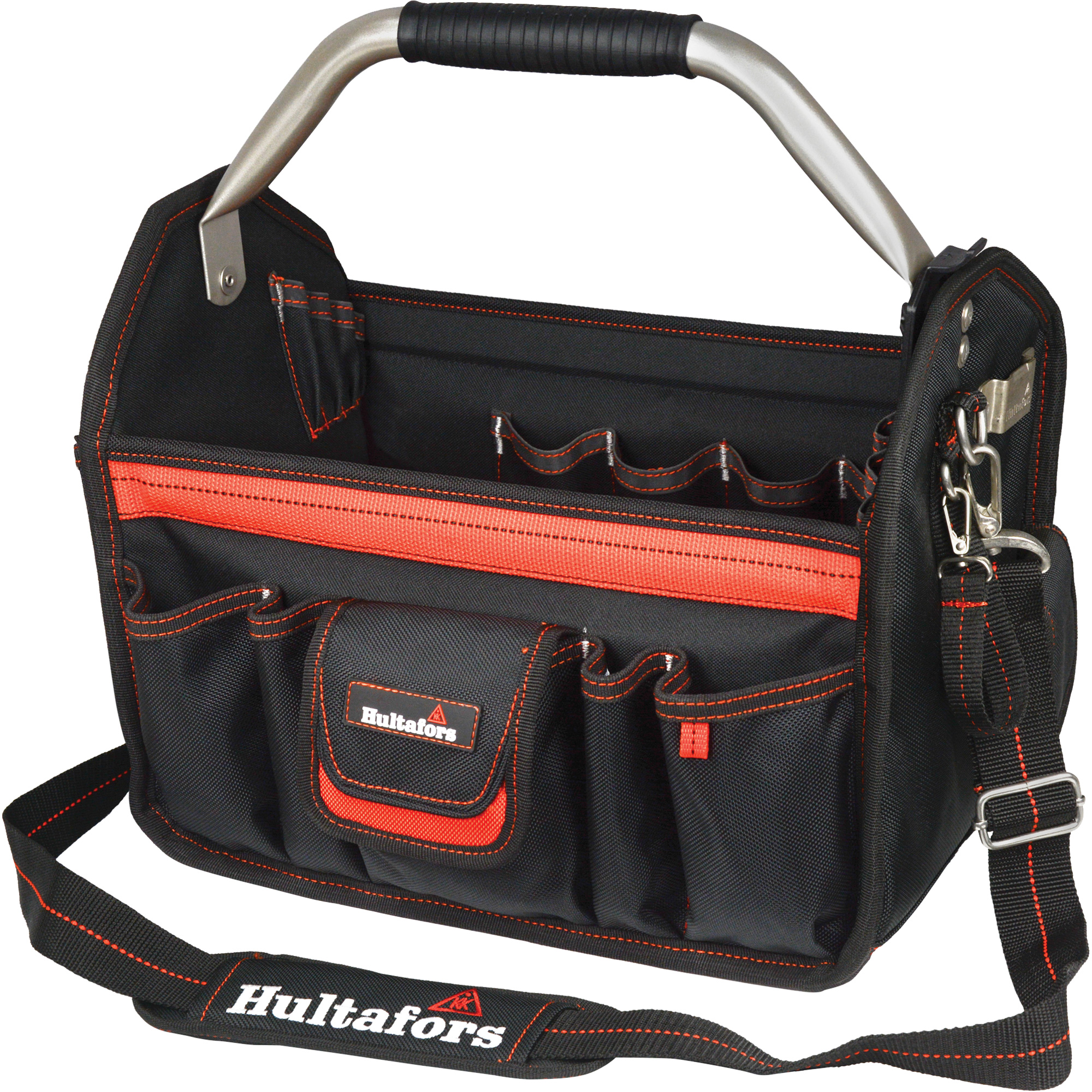 Porte-outils de 14" à dessus ouvert, Polyester balistique, Noir/Rouge