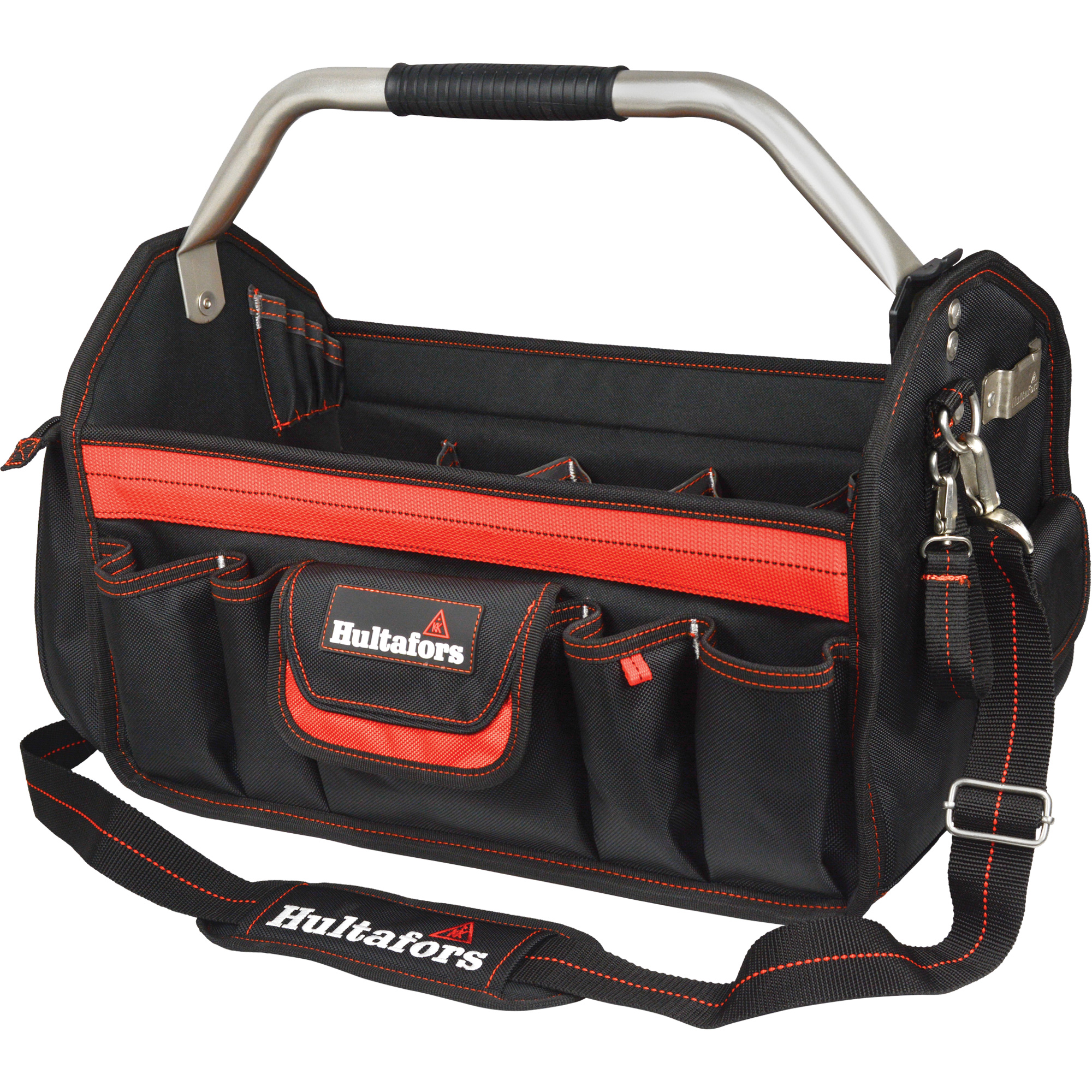 Porte-outils de 18" à dessus ouvert, Polyester balistique, Noir/Rouge