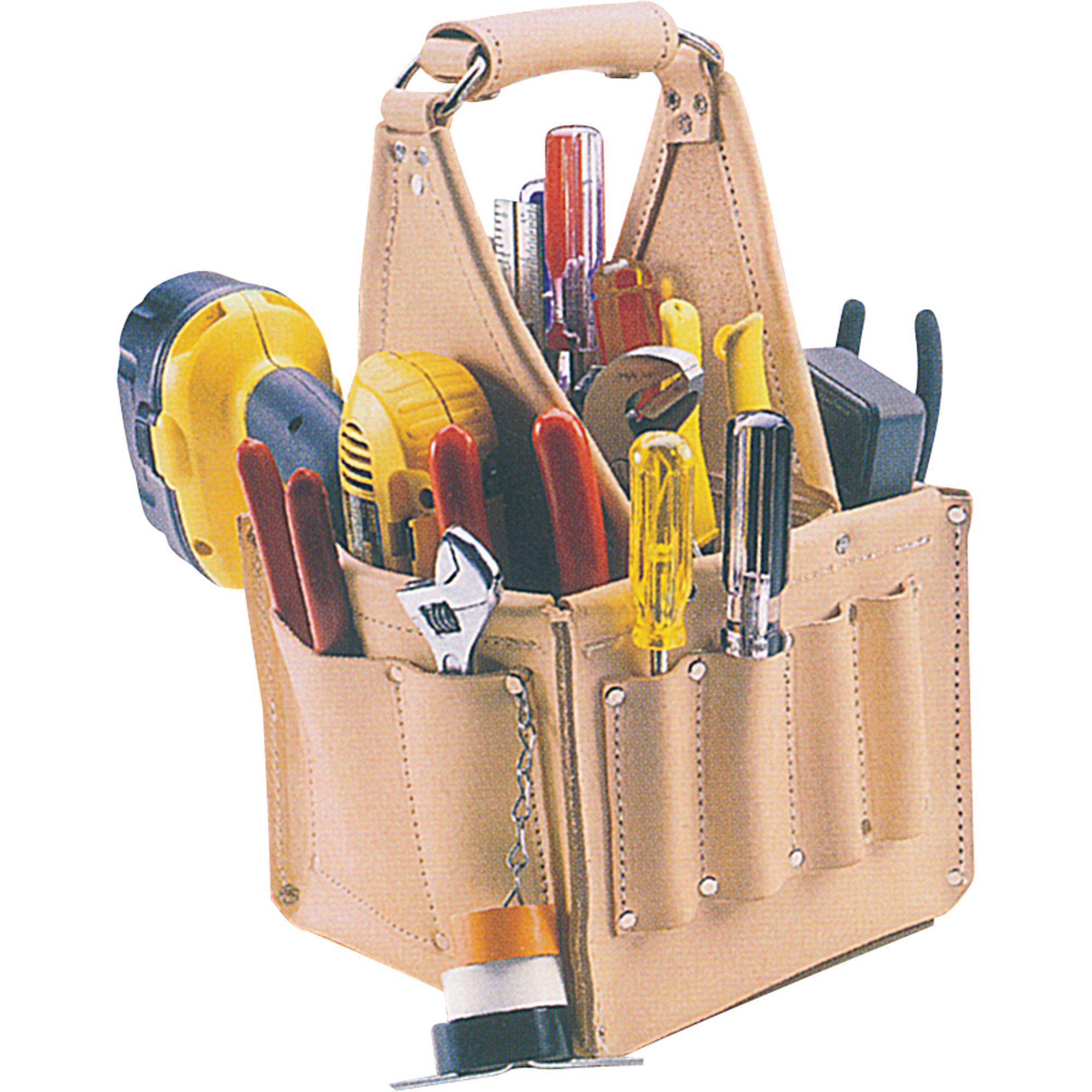Porte-outils pour électricien et travaux d'entretien, Cuir, 17 pochettes, Beige