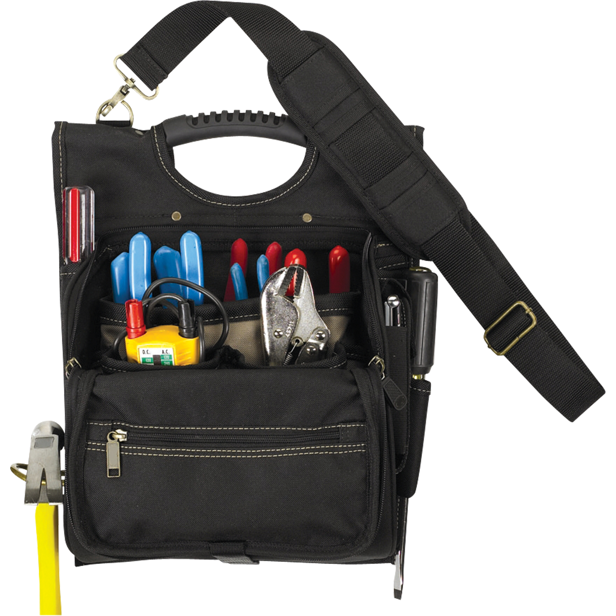 Porte-outils pour électricien professionnel à fermeture éclair, Polyester, 21 pochettes, Noir