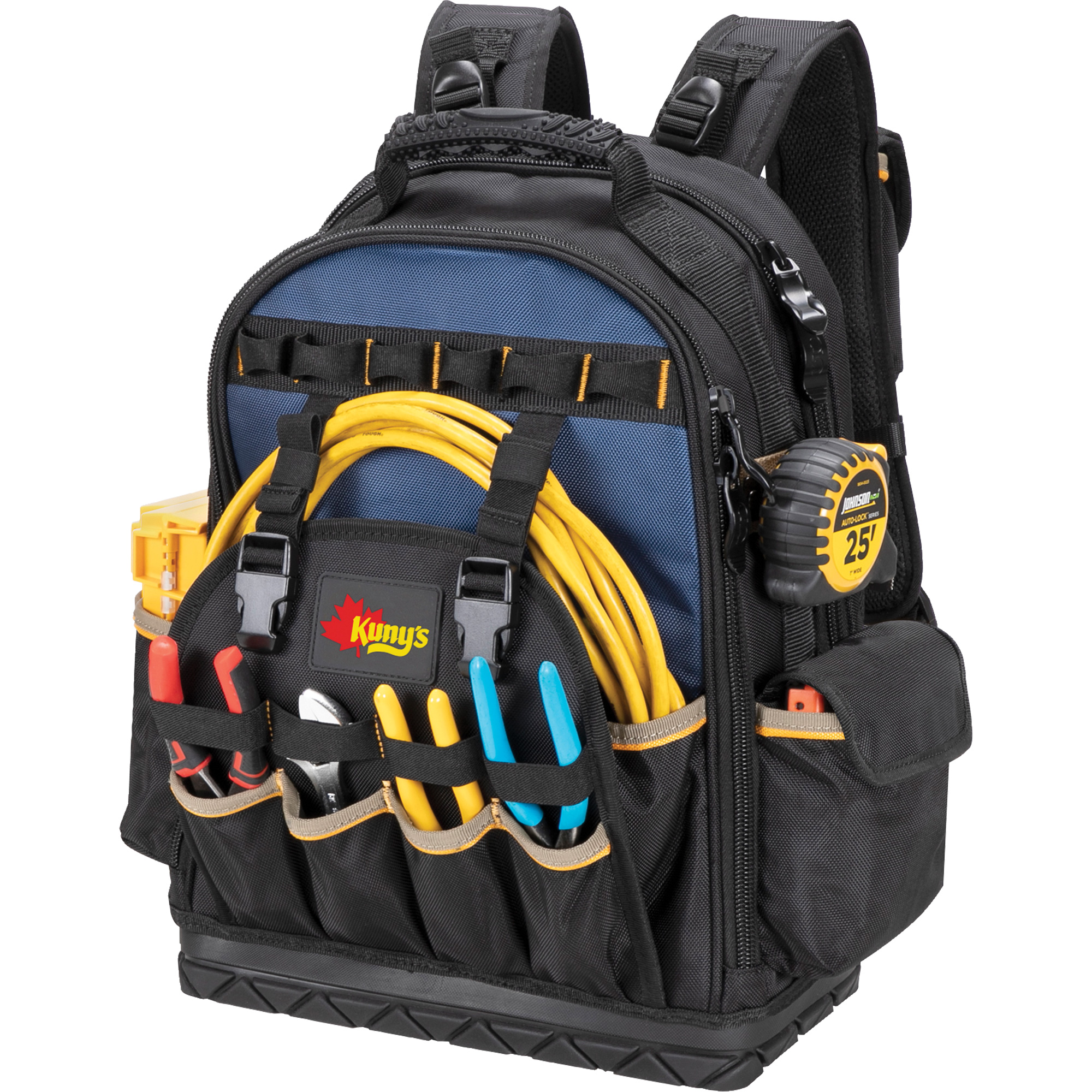Sac à dos à outils à base moulée, 18" lo x 13" la, Noir/Bleu, Balistique/Polyester