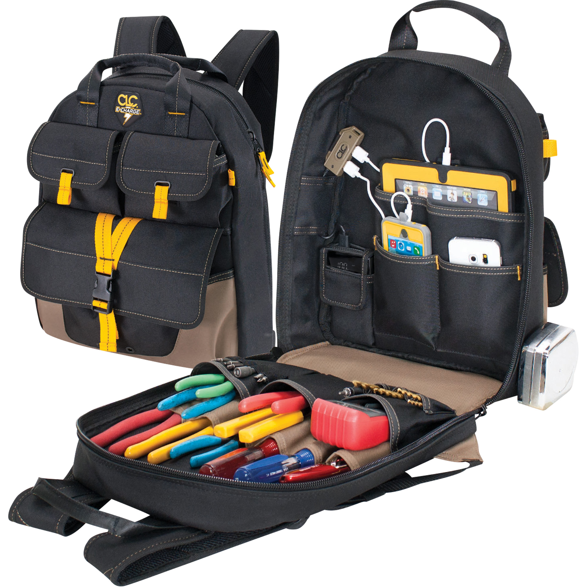 Sac à dos avec prises de recharge pour appareils électroniques, 13-1/2" lo x 5-1/4" la, Noir, Polyester