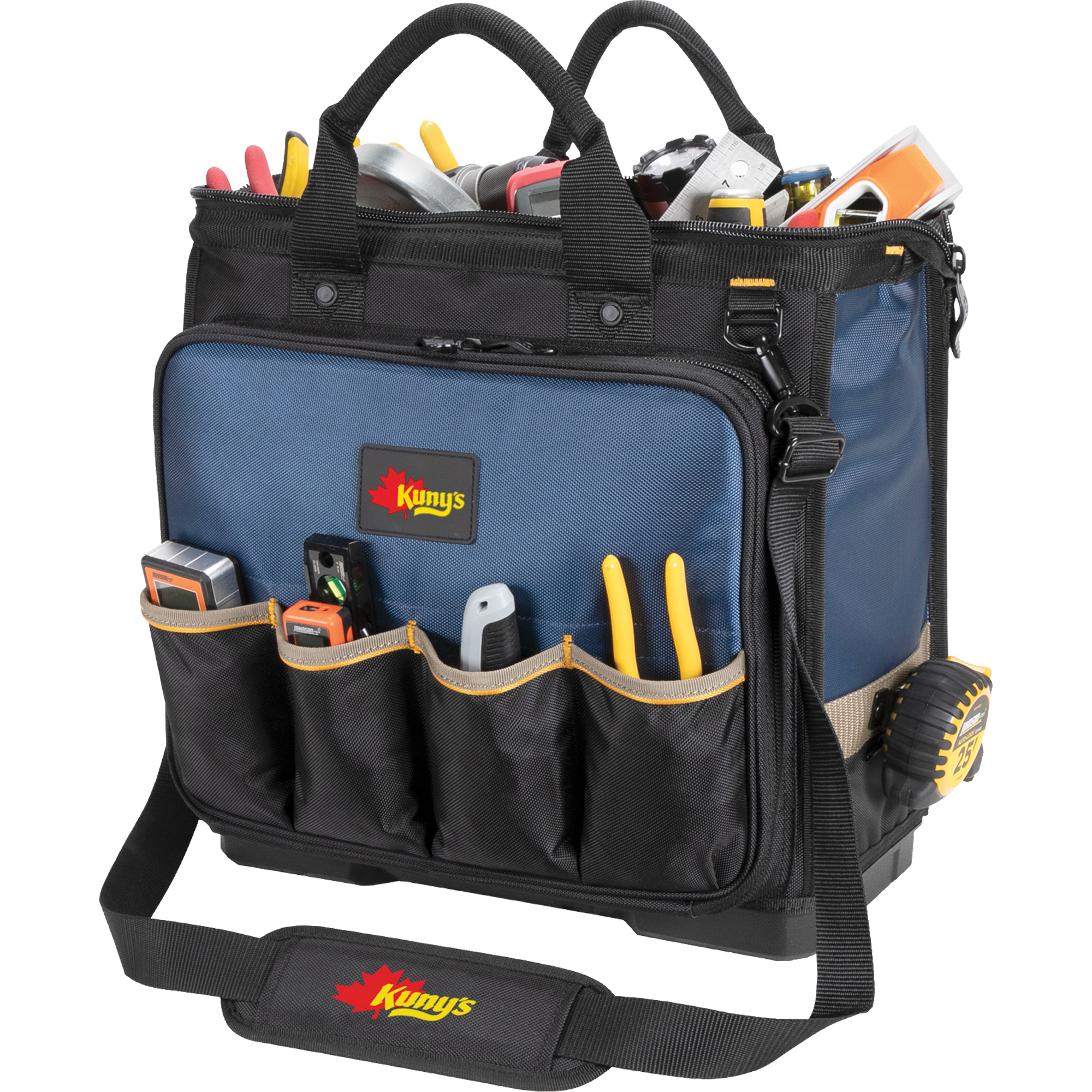 Sac à outils pour technicien à base moulée et à compartiments multiples, Polyester balistique, 54 pochettes, Noir/Bleu
