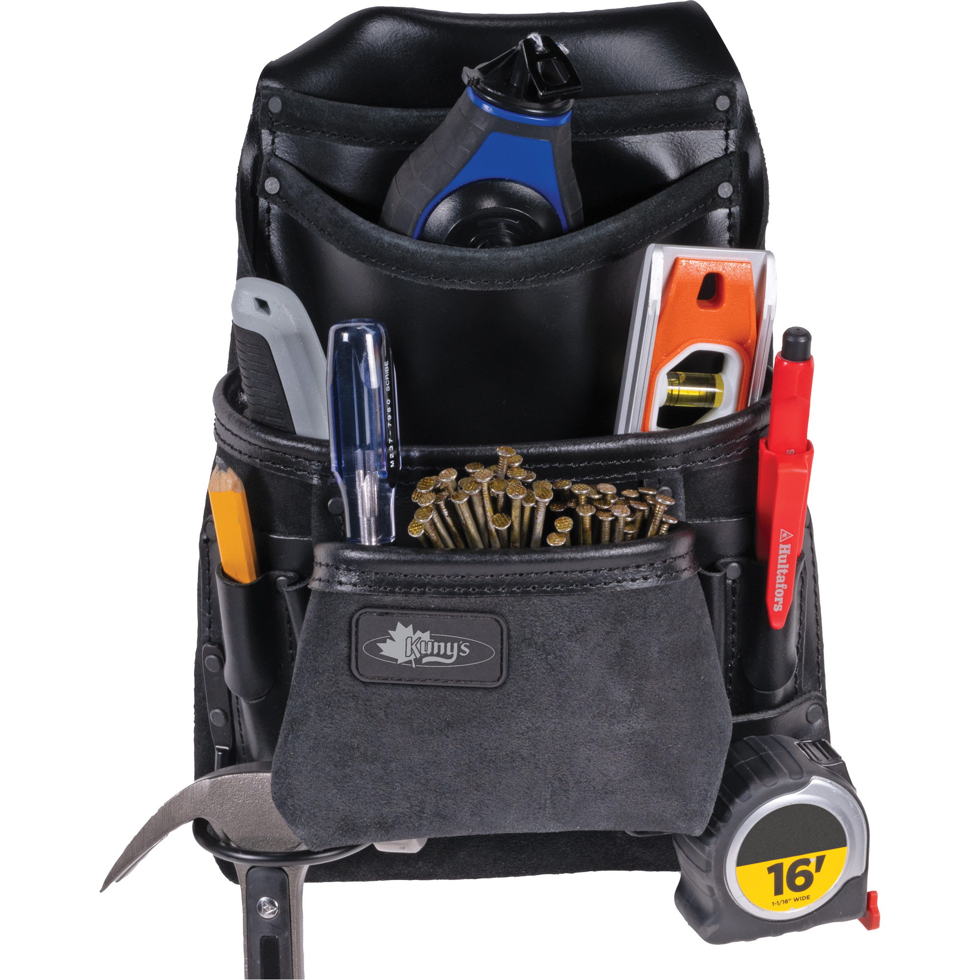Sac robuste Phantom pour clous et outils, Cuir, 10 pochettes, Noir – Image 3