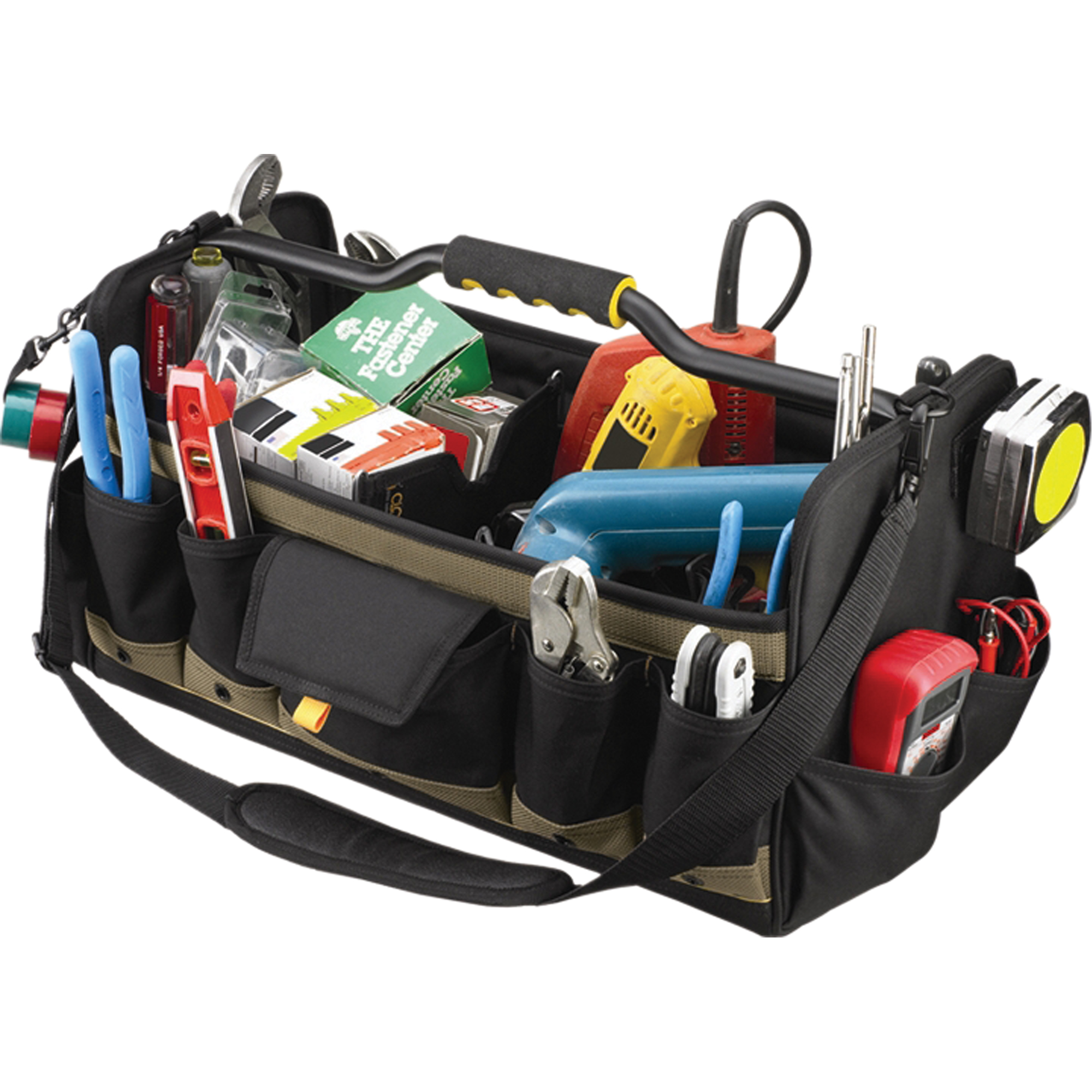 Sacs à outils souples à dessus ouvert de 20", Polyester, 27 pochettes, Noir