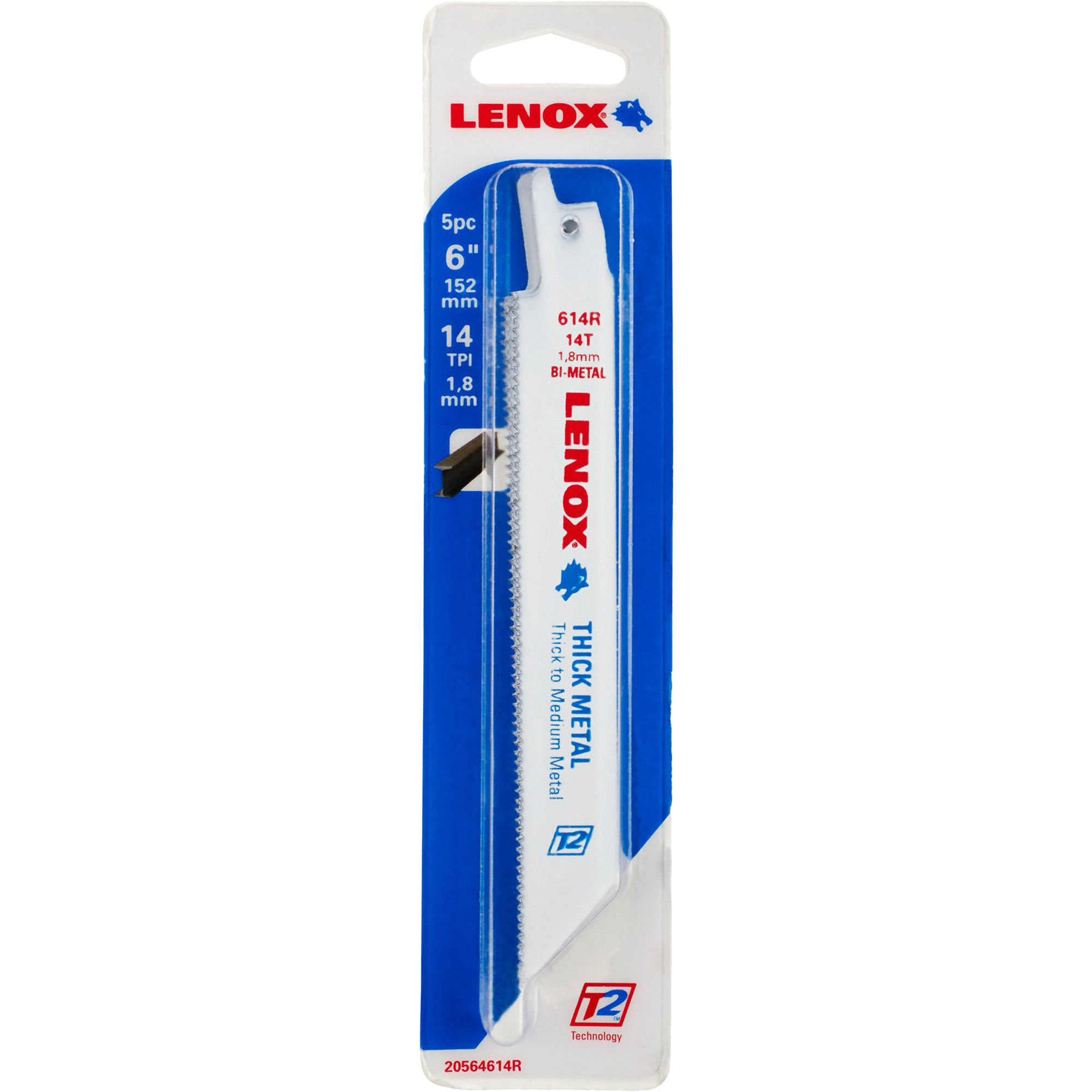 Lame de scie alternative épaisse pour le métal, Bimétal, 14 Dents par pouce, 6" lo x 3/4" la