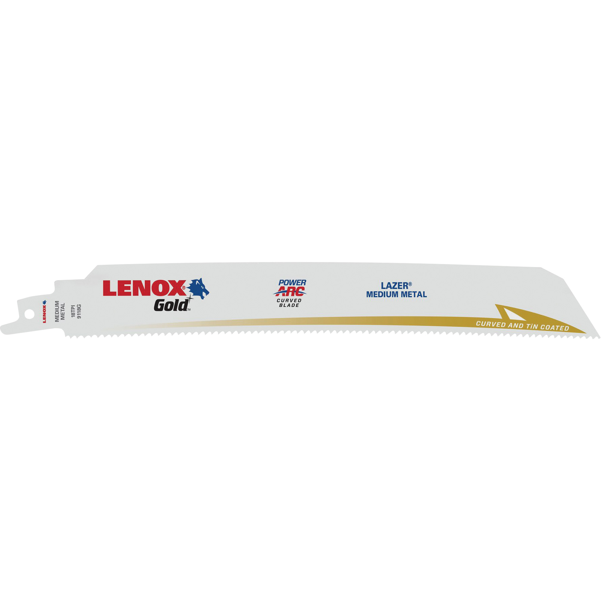 Lame de scie alternative GoldMD Power Arc incurvée pour coupe extrême des métaux, Bimétal, 18 Dents par pouce, 9" lo x 1" la
