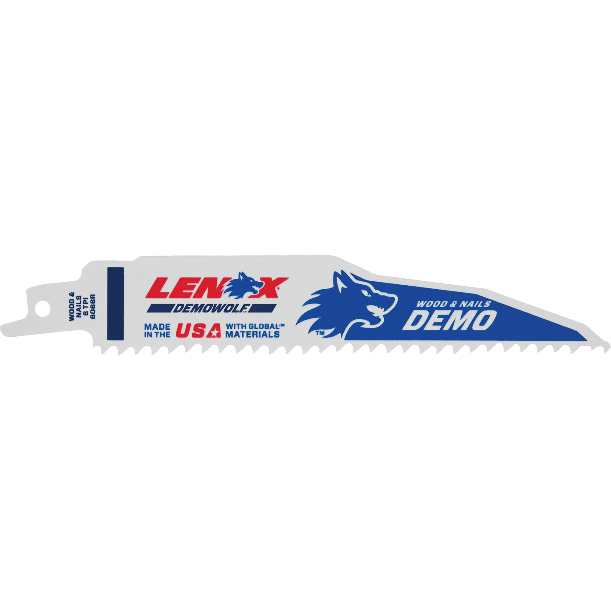 Lame de scie alternative pour démolitions, Bimétal, 6 Dents par pouce, 6" lo x 1" la