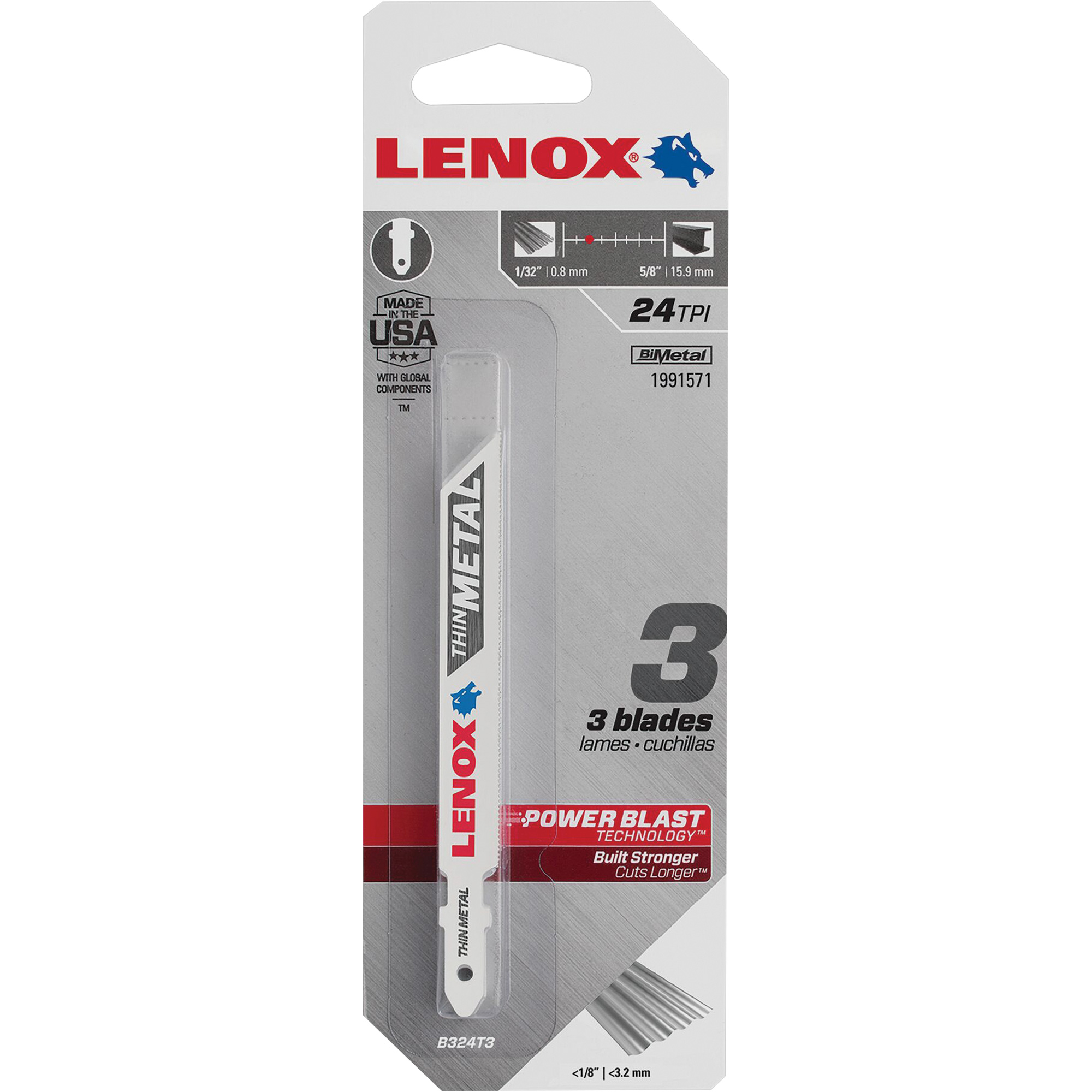 Lame de scie sauteuse pour coupe de métal, Bimétal, Tige en T, 3-5/8" lo, 6 dents par pouce