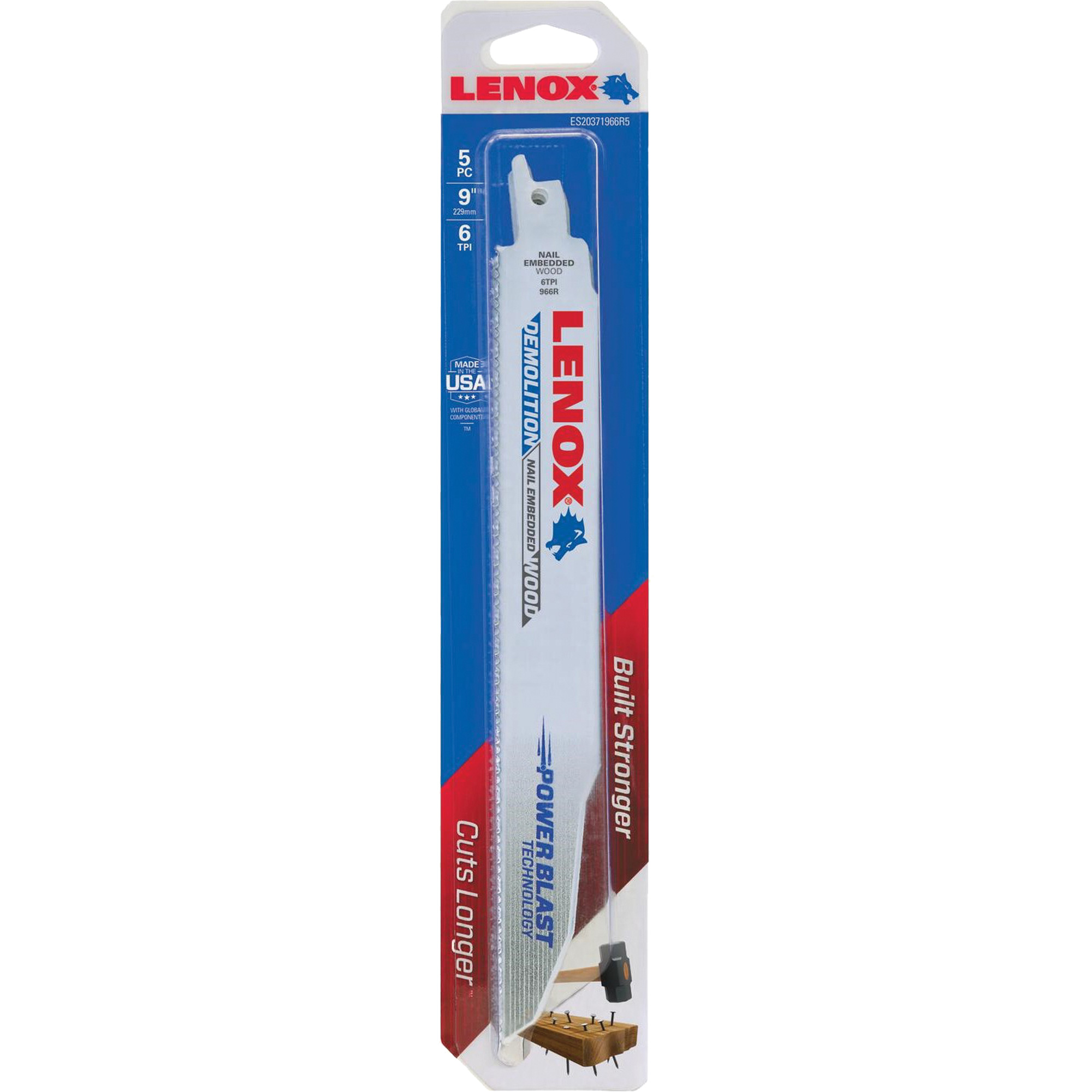 Lames de scie alternative pour démolitions, Bimétal, 6 Dents par pouce, 9" lo x 1" la