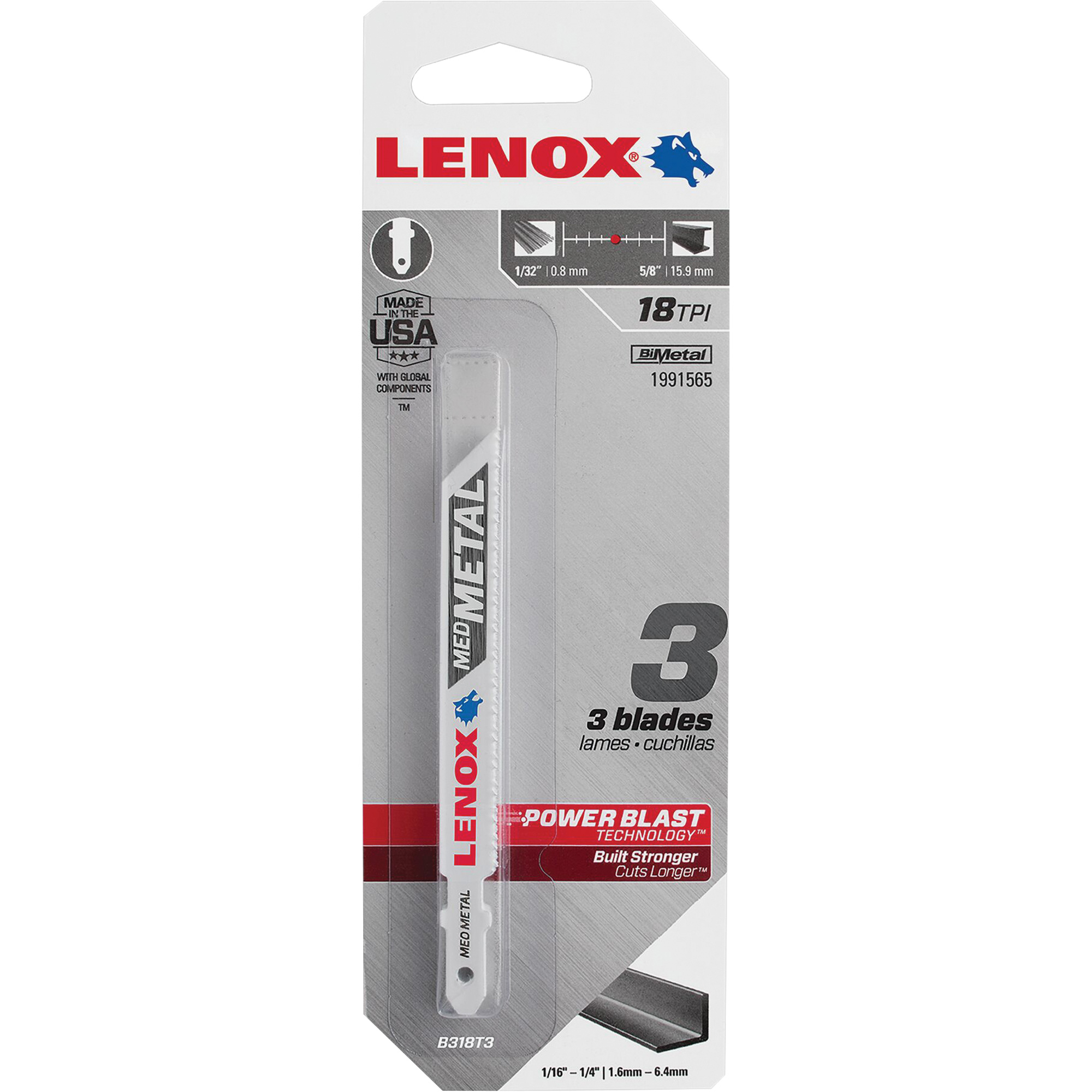 Lames de scie sauteuse pour coupe du métal, Bimétal, 18 Dents par pouce, 3-5/8" lo x 3/8" la