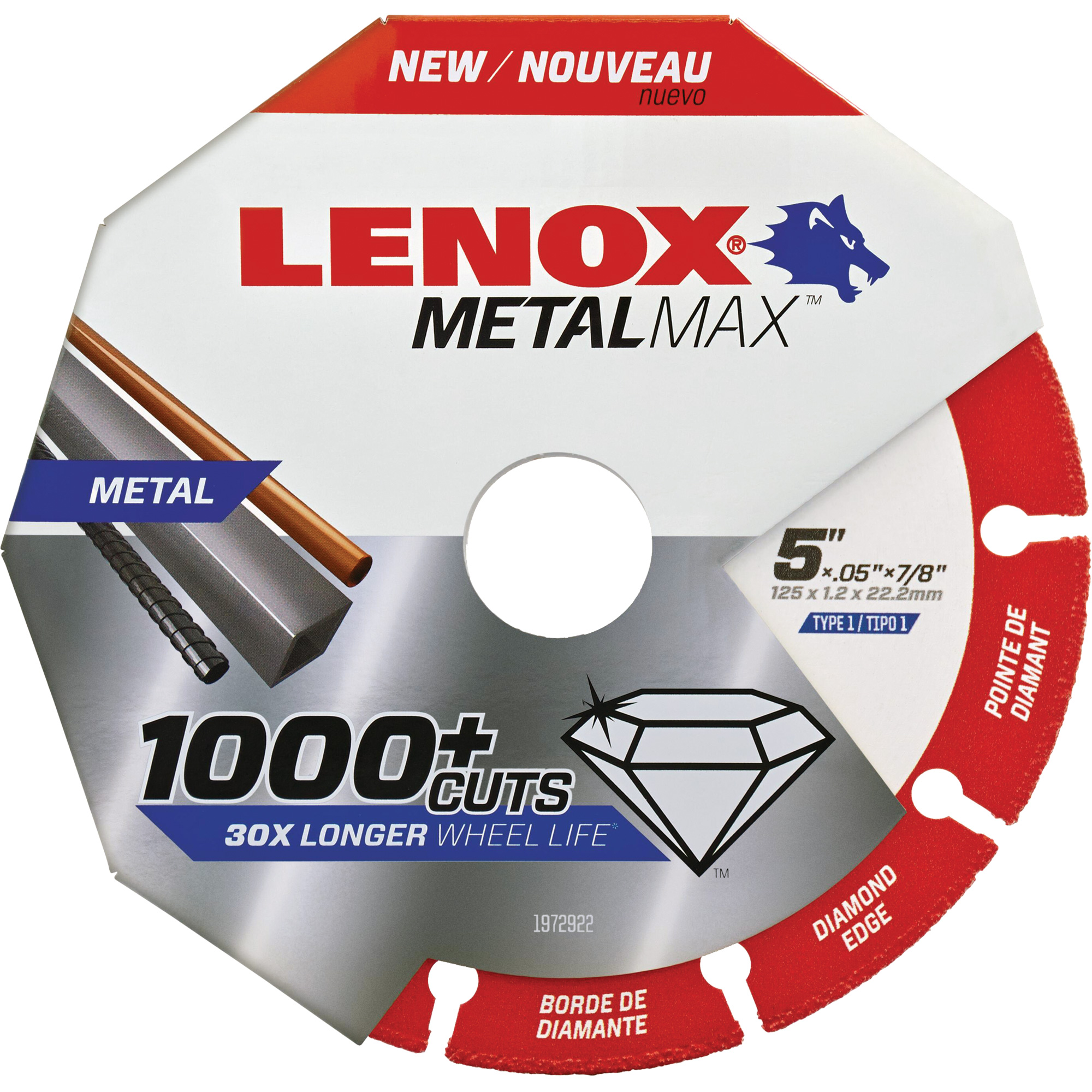 Meule de tronçonnage des métaux MetalMaxMC, 5" x 0,05", Arbre de 7/8", Type 1, Losange, 12 200 Tr/min