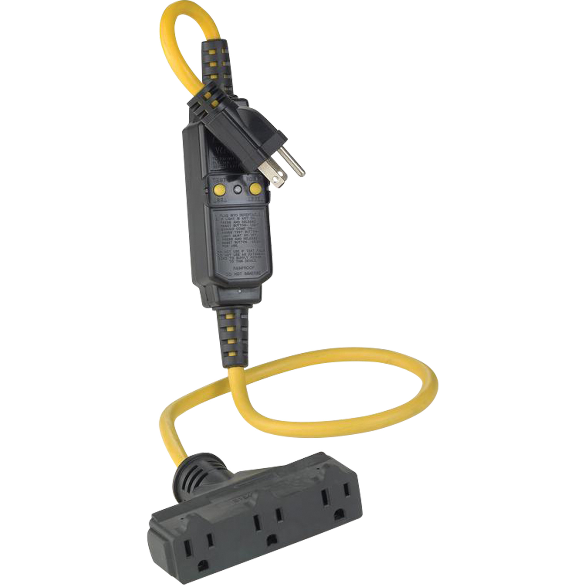 Rallonge et connecteur DDFT en ligne à trois branchements, 120 V, 15 A, Cordon de 3'