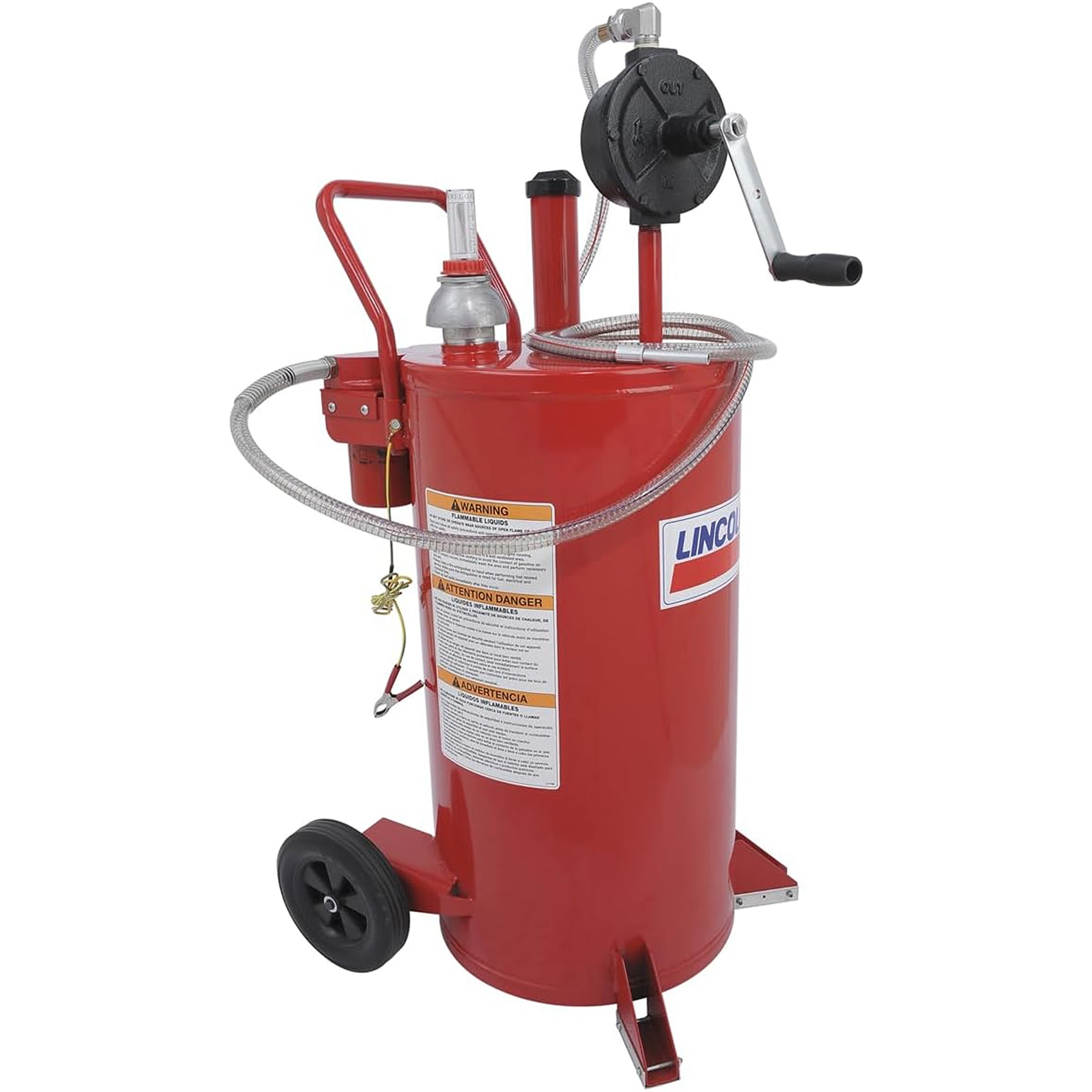 Chariot à carburant en acier de 25 gallons avec pompe rotative bidirectionnelle et filtre