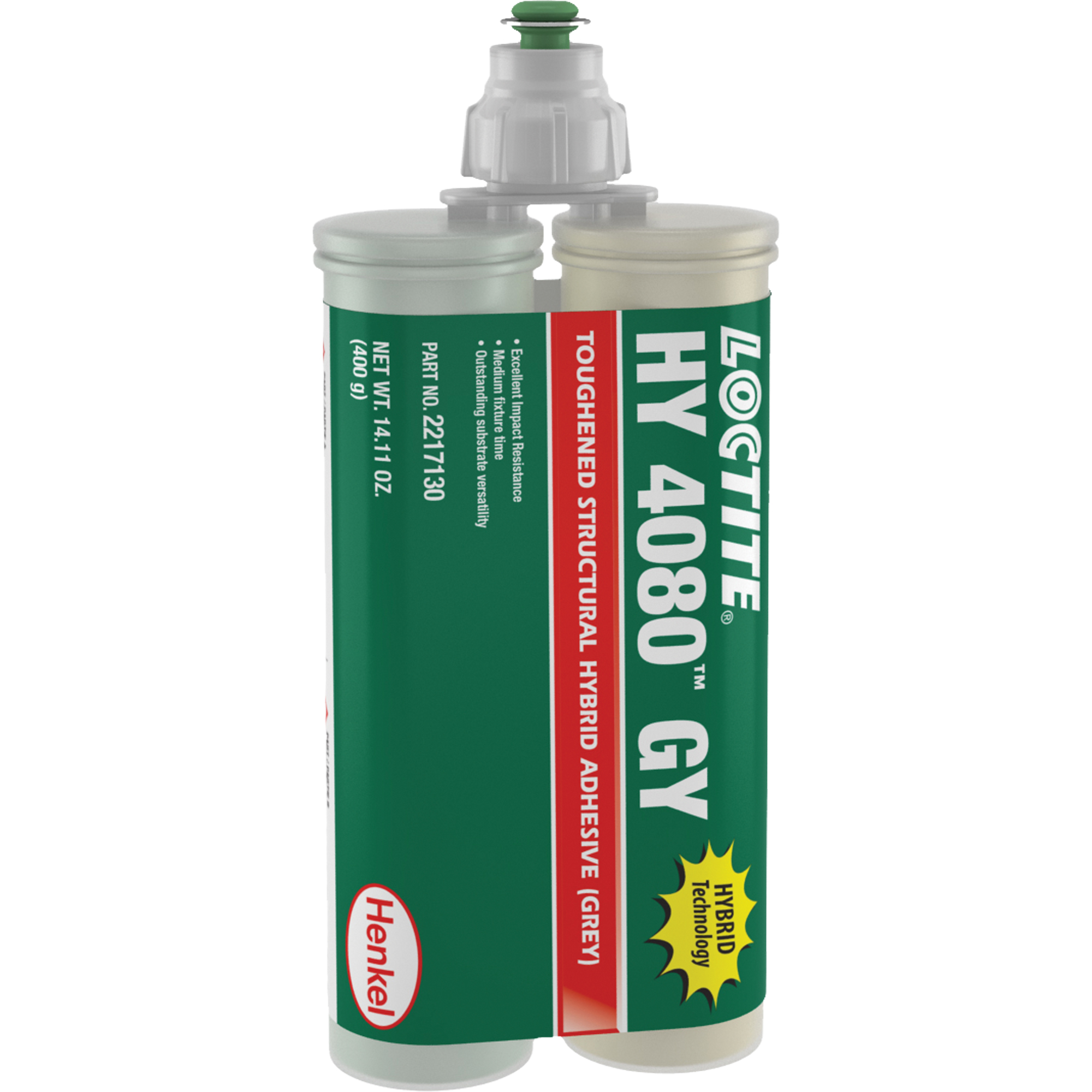 Adhésif hybride pour réparations structurales HY 4080 GYMC, Deux composants, Cartouche double, 400 g, Gris