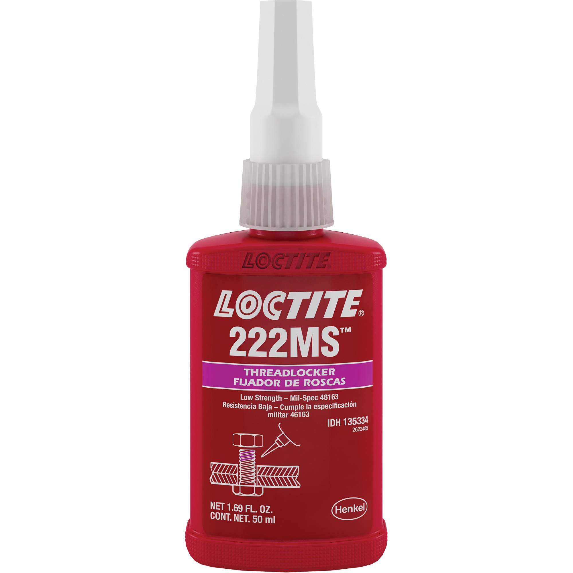 Composé de blocage 222MS petite vis/spec mil, Mauve, Basse, 50 ml, Bouteille