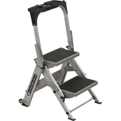 Échelle escabeau avec roues pivotantes, 2 marches, 23" x 21" x Hauteur 34,50"