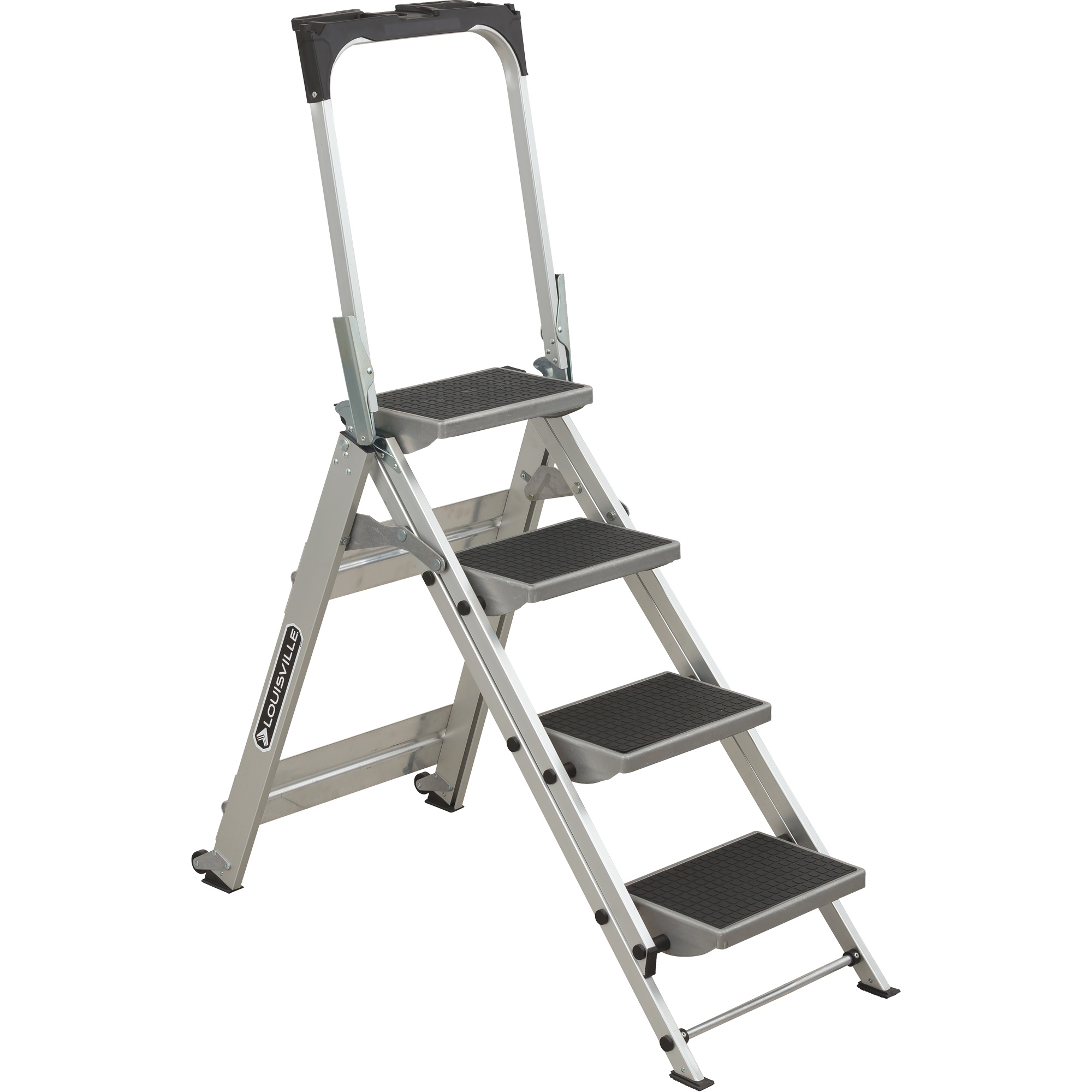Échelle escabeau avec roues pivotantes, 4 marches, 44,25" x 22,13" x Hauteur 59"