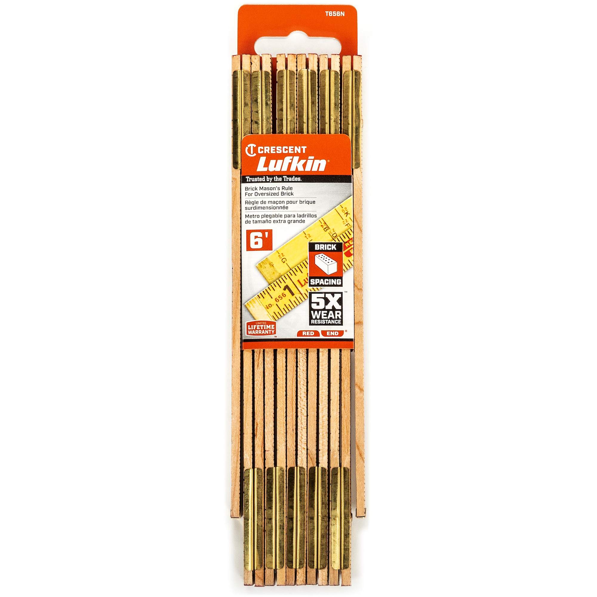 Règle de maçon surdimensionné Red EndMD, 6' lo, Bois, Graduations de 1/16"
