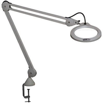 Lampe grossissante, Dioptrie 5, Ampoule DEL, Bras de 45", Pinces serre-joints, Gris