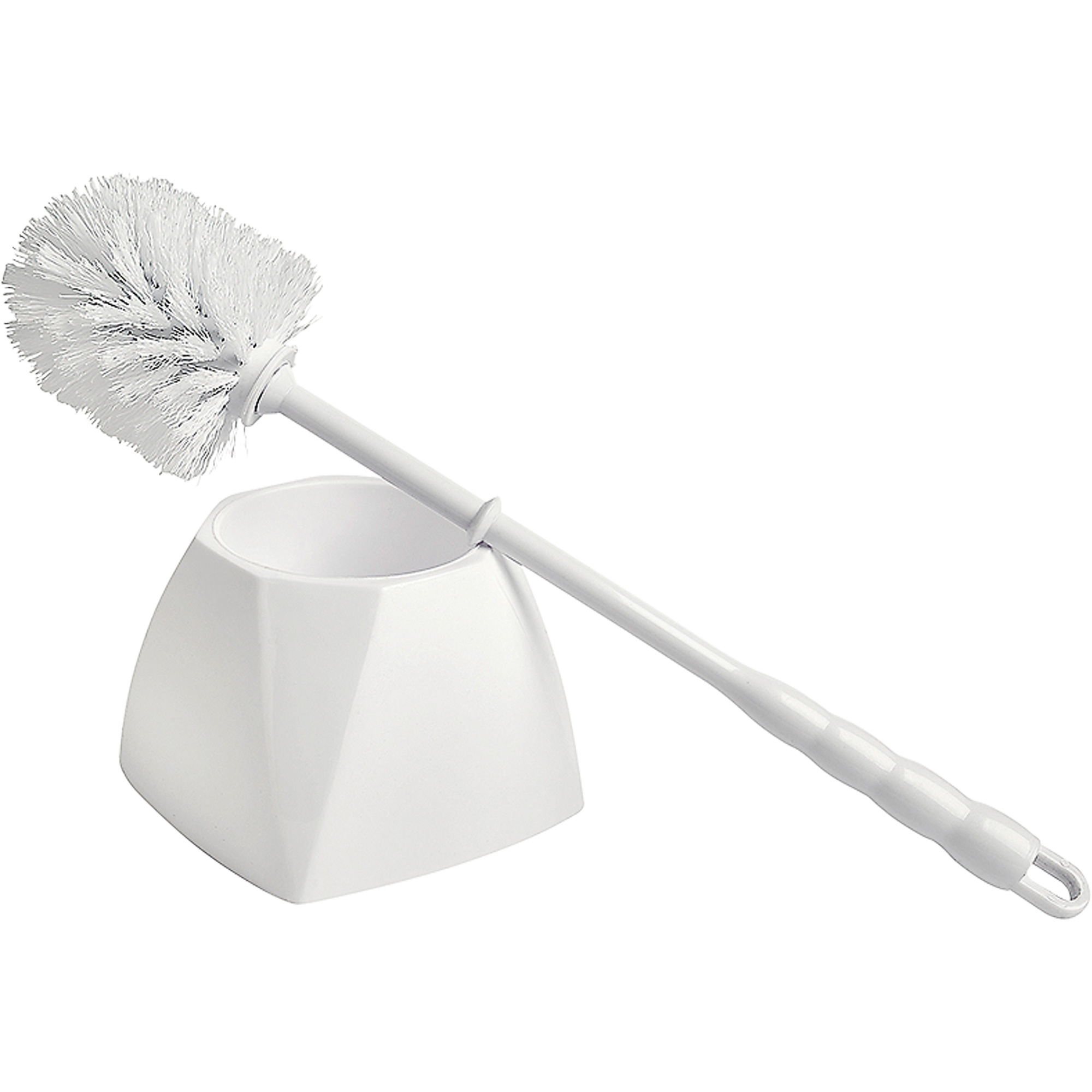 Brosse à cuvettes avec coupelle, 15-1/2" l, Soies Polypropylène, Blanc
