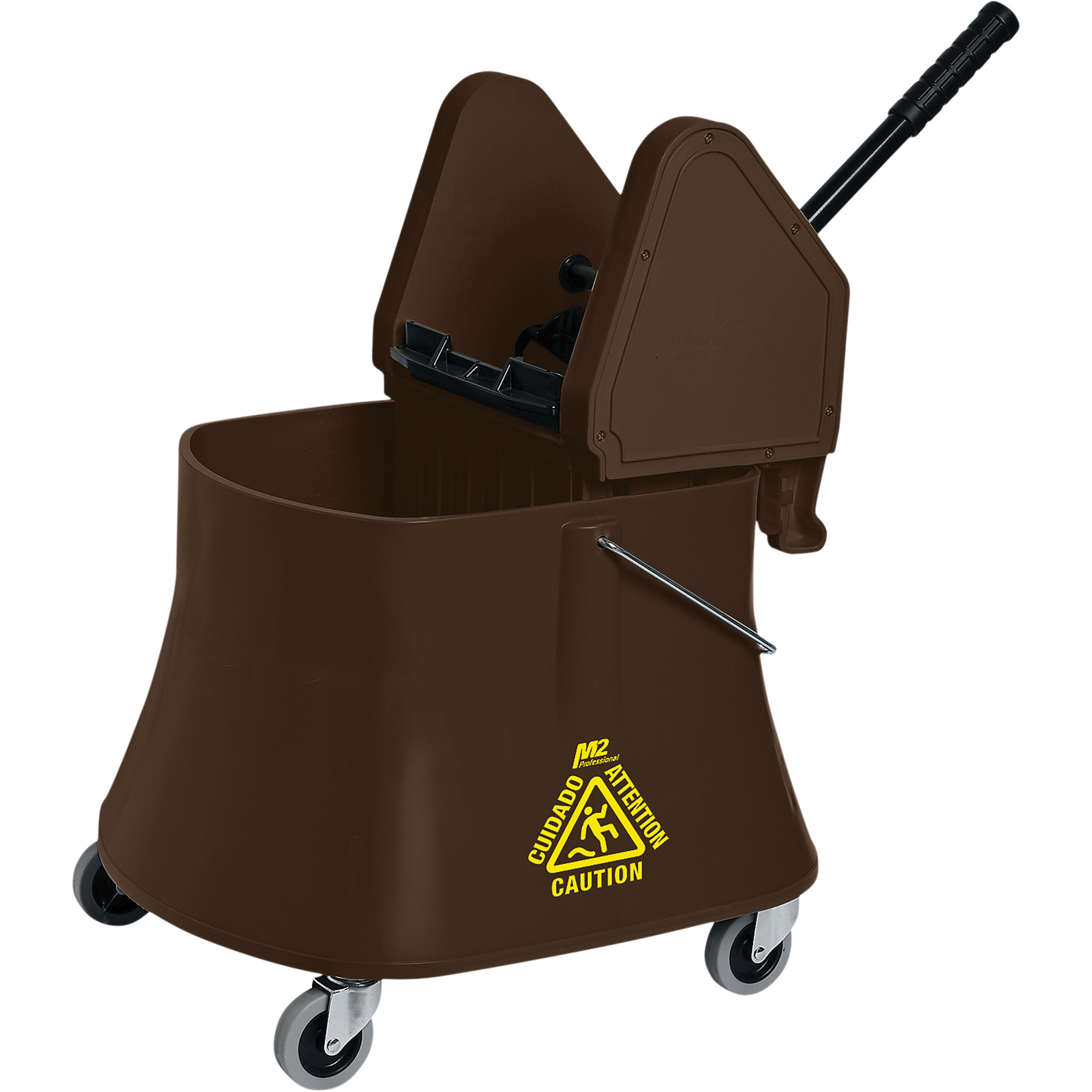 Ensemble de seau pour vadrouille et essoreuse ChampMC, Pression vers le bas, 10 gal. US (40 pintes), Brun