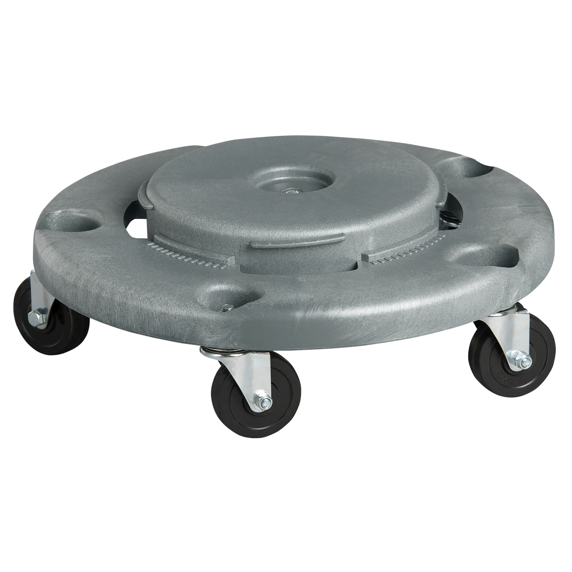 Socle roulant pour contenant à déchets, Polyéthylène, Gris, Convient aux contenants 24" dia.