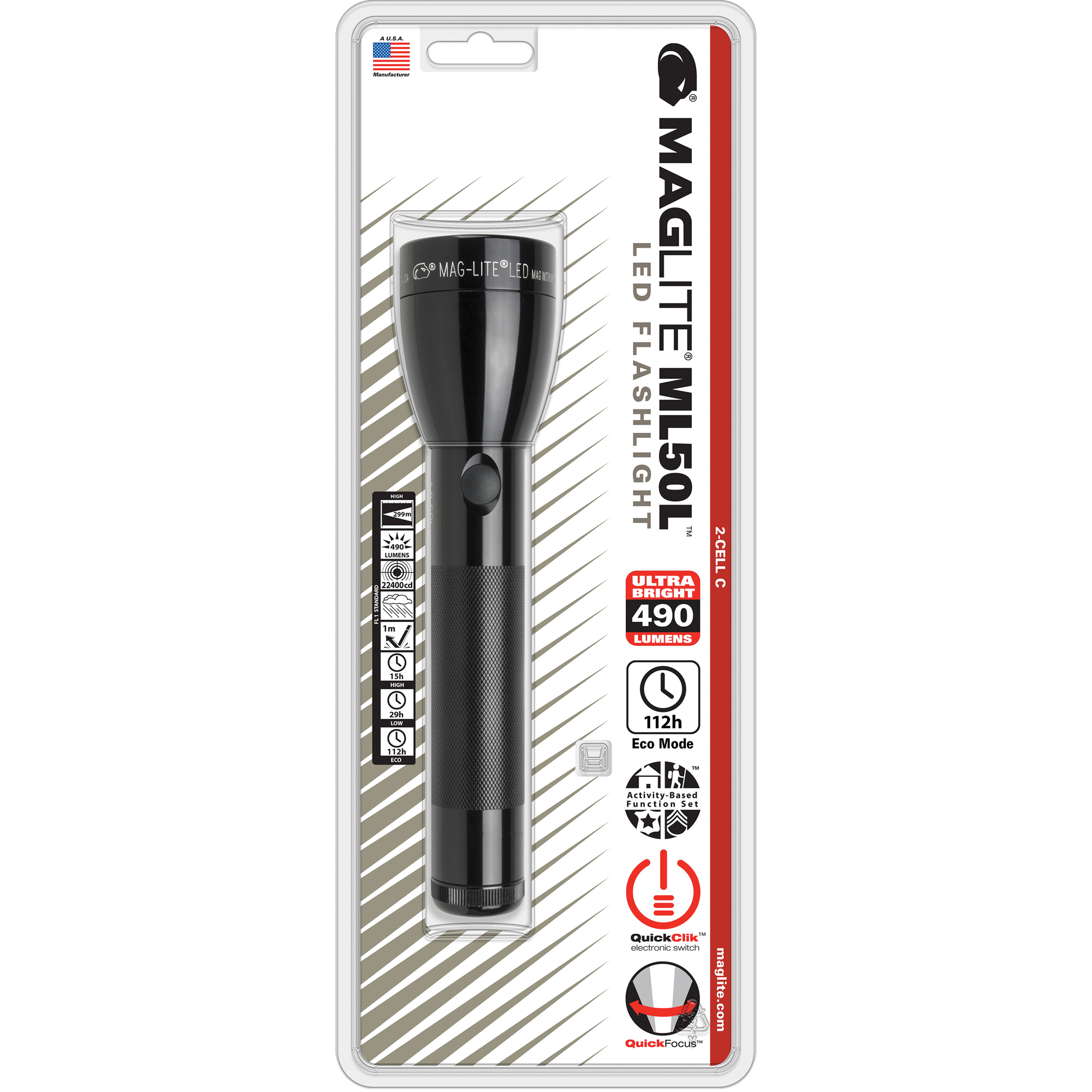 Lampe de poche, DEL, 490 lumens, Piles C