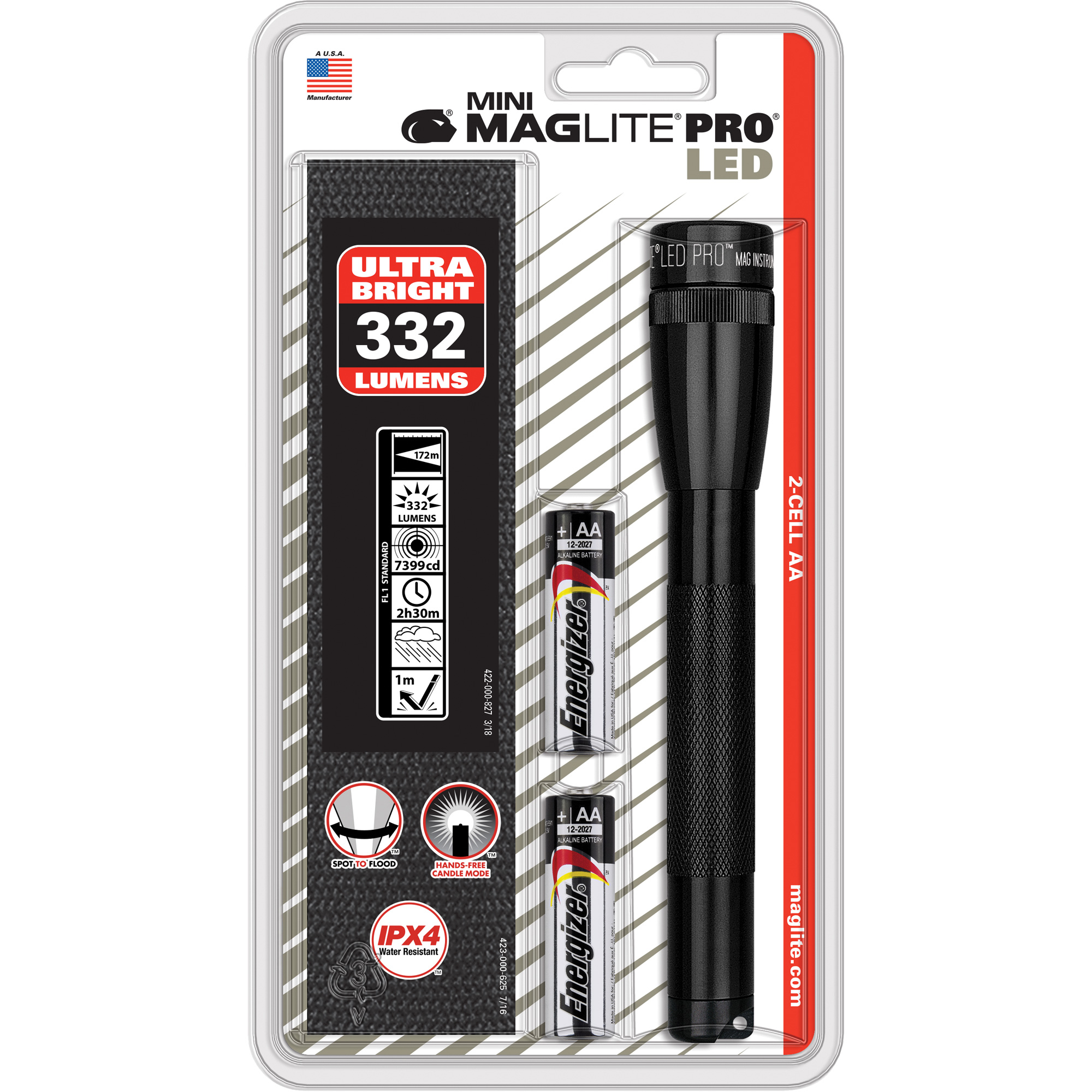 Lampes de poche MiniMD Pro, DEL, 332 lumens, Piles AA