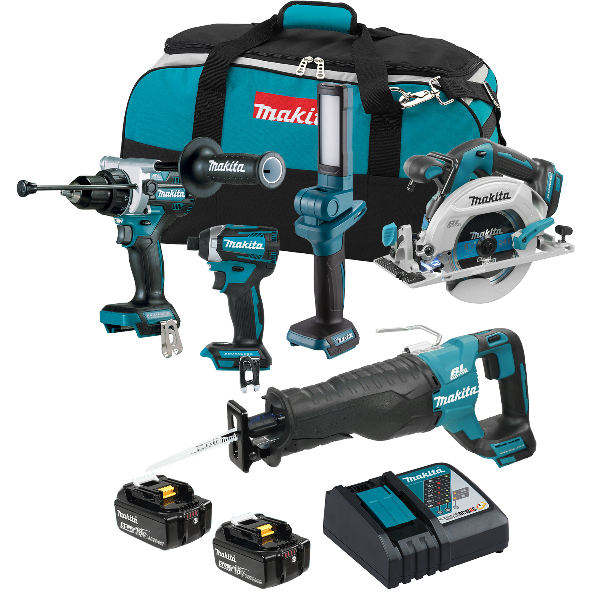 Ensemble de 5 outils sans fil LXT à moteur sans balais, Lithium-ion, 18 V