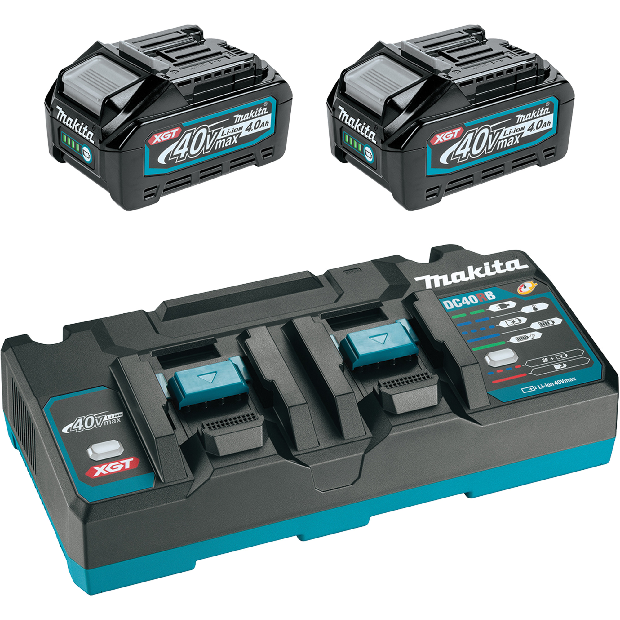 Ensemble de départ XGT avec chargeur rapide à deux ports et deux batteries de 4?Ah, 40 V, Lithium-ion