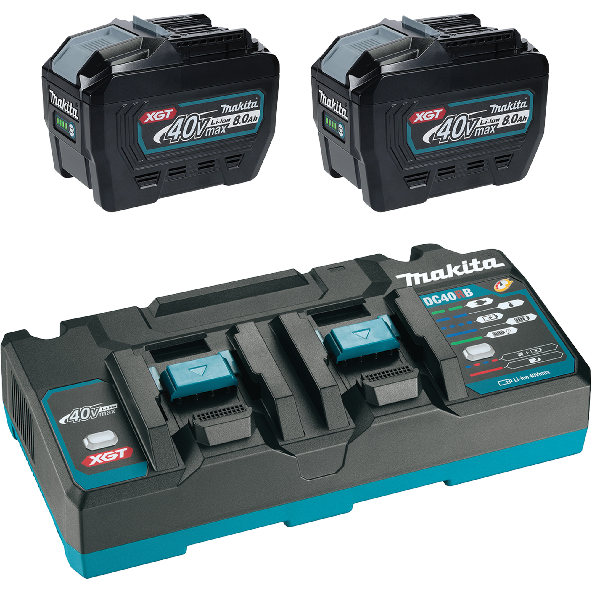 Ensemble de départ XGT avec chargeur rapide à deux ports et deux batteries de 8?Ah, 40 V, Lithium-ion