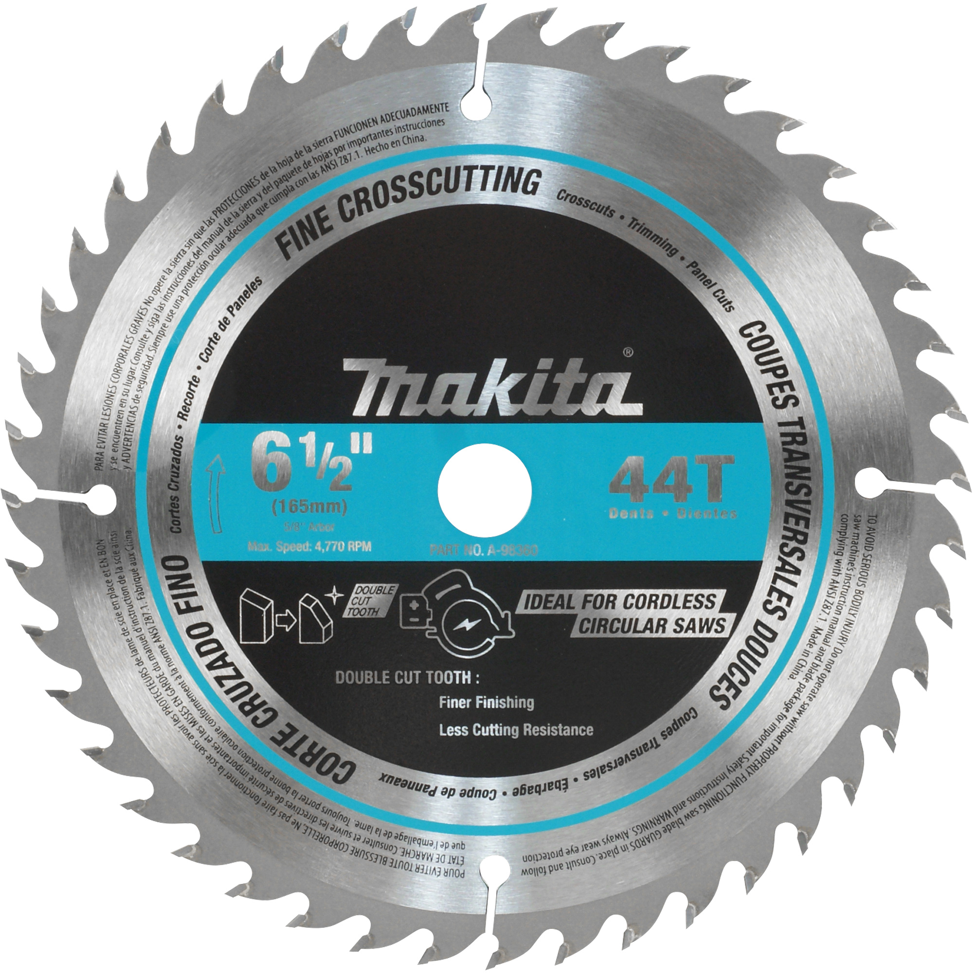 Lame de scie circulaire, 6-1/2", 44 dents, Pour Bois
