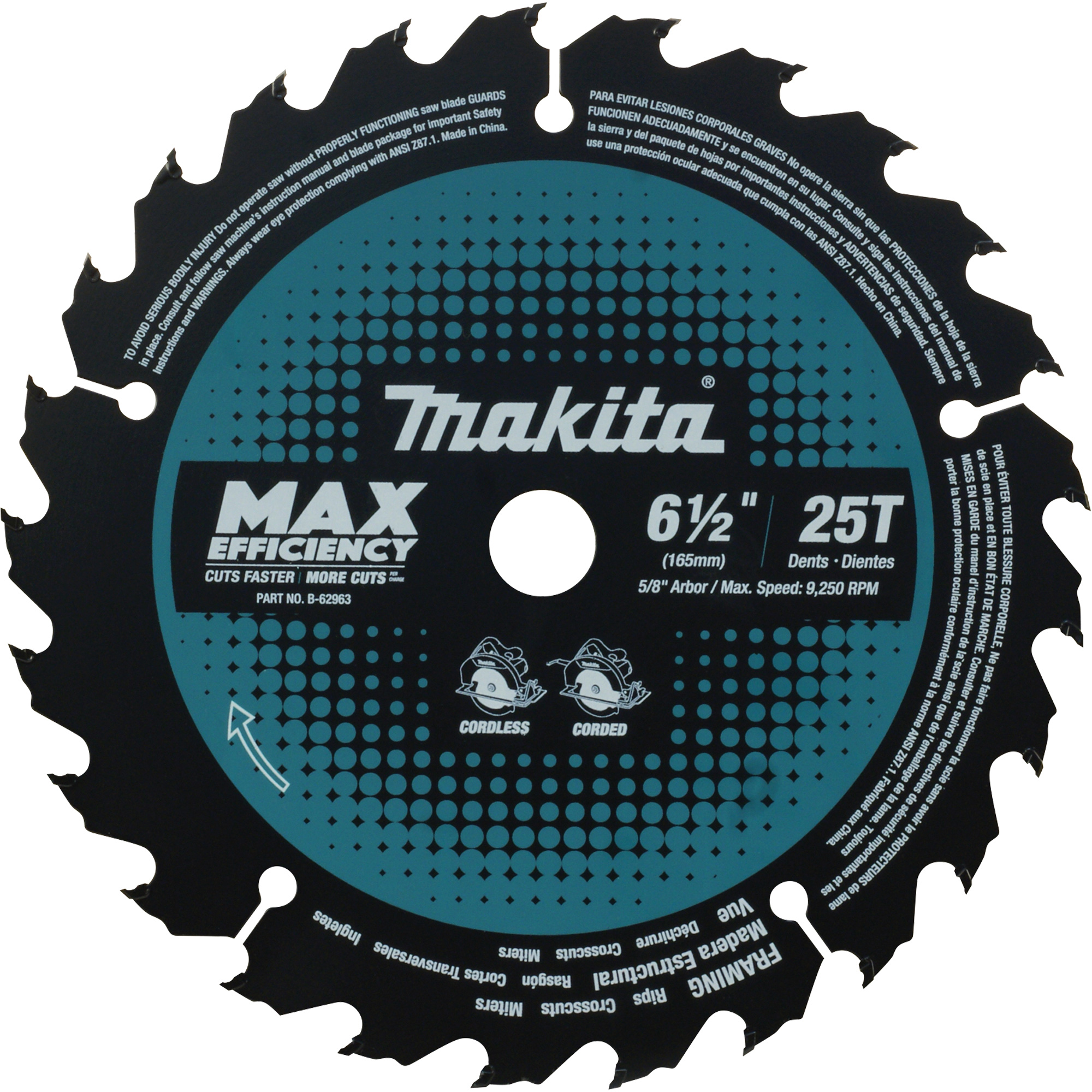 Lame de scie circulaire efficacité maximale, 6-1/2", 25 dents, Pour Stratifié/Bois
