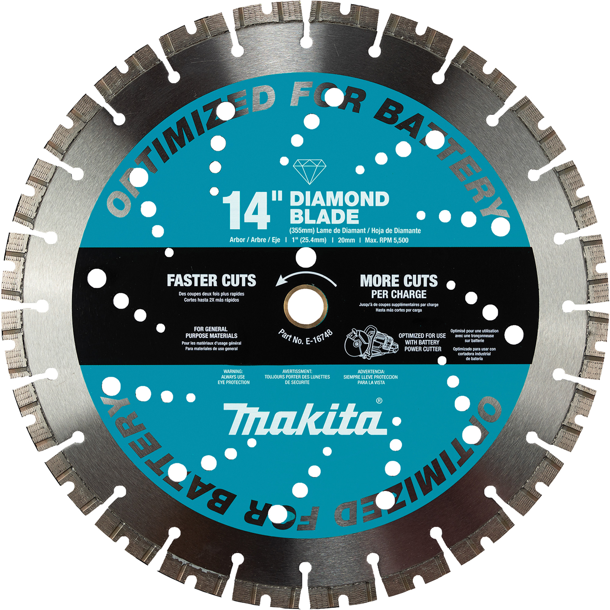 Lame diamantée à trait fin polyvalente, 14", Pour Brique/Béton/Grès