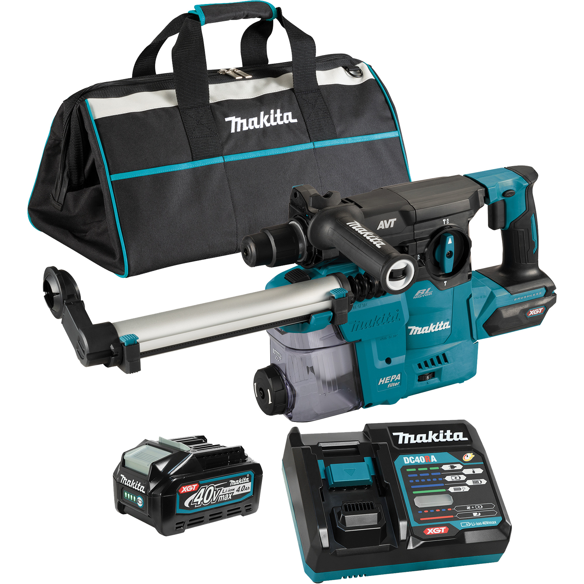 Marteau rotatif sans fil avec moteur sans balai XGT SDS-Plus avec accessoire d’aspiration des poussières DX10, 40 V, 1-3/16", 3 lb-pi, 0-840 tr/min