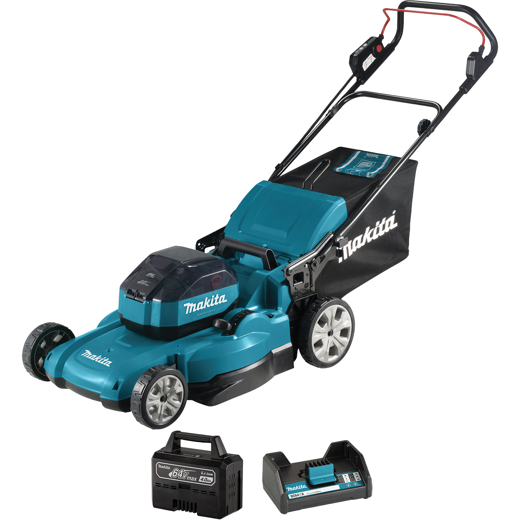 Tondeuse sans fil avec moteur sans balai, Poussée, À pile, Largeur de coupe 21"