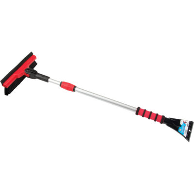 Balai à neige avec tête pivotante, Télescopique, lame , 52" Longueur, Noir/Rouge