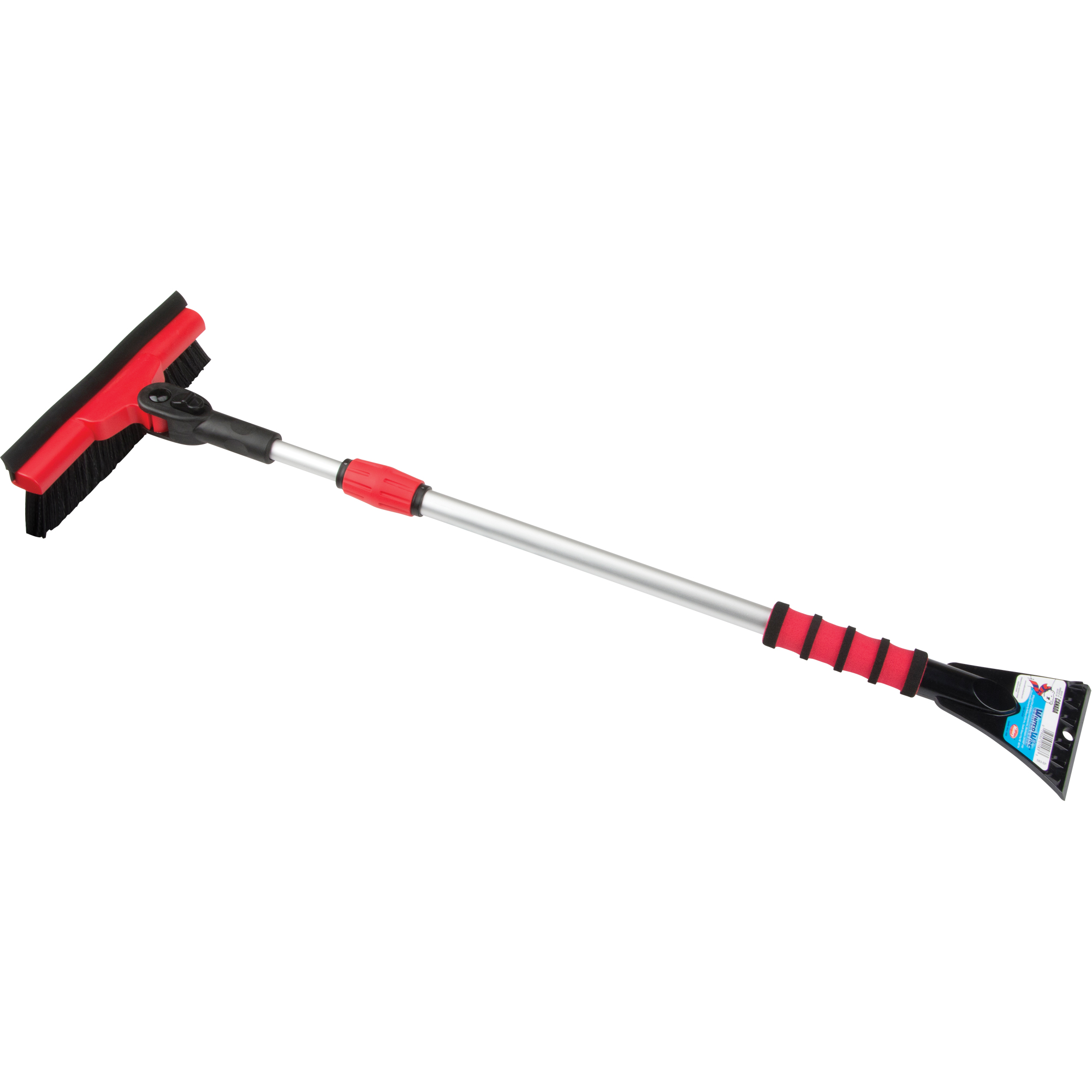Balai à neige avec tête pivotante, Télescopique, lame , 52" Longueur, Noir/Rouge