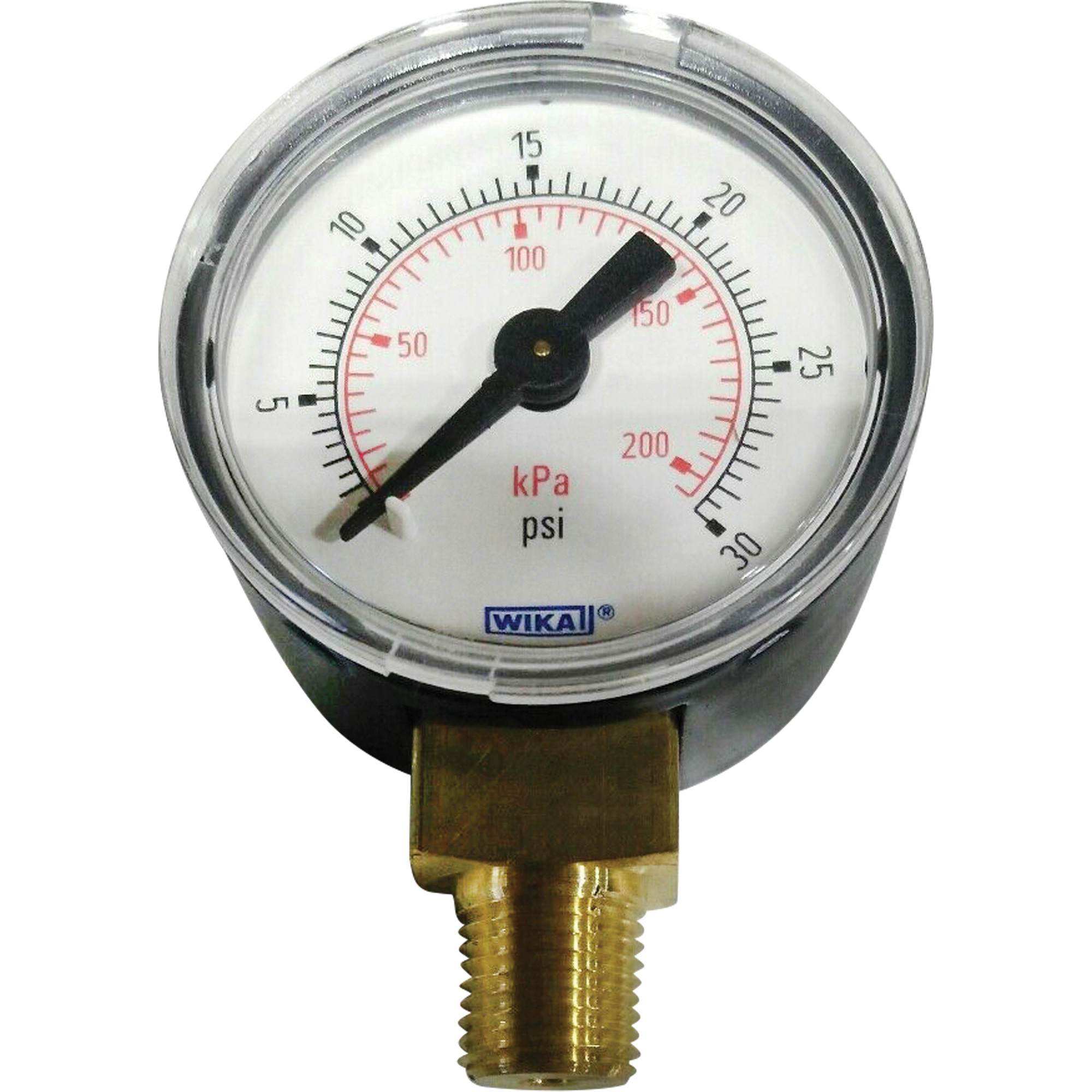 Manomètre commercial, 1-1/2", 0 -30 psi, Fixation inférieure, Analogique
