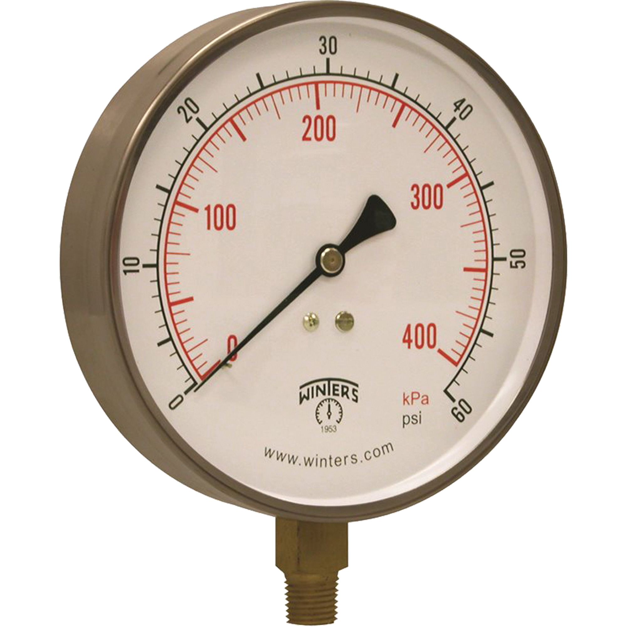 Manomètre pour entrepreneur, 4-1/2", 0 - 60 psi, Fixation inférieure, Analogique
