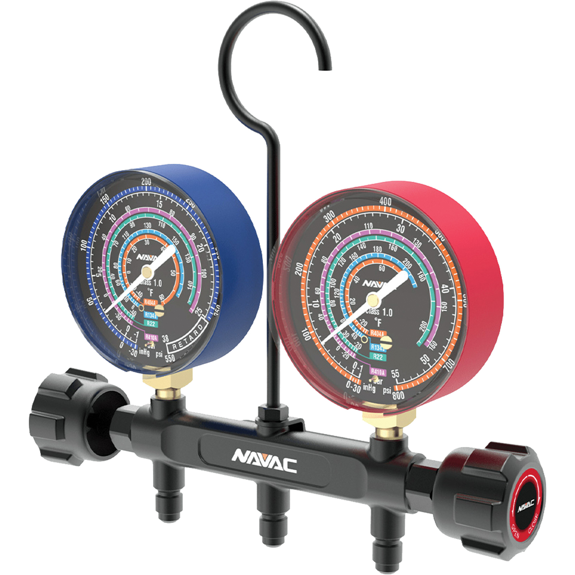 Manomètre série Pro compatible avec les réfrigérants R454B, R32, R410A et R22, 3-1/8", 500 - 800 psi, Fixation inférieure, Analogique