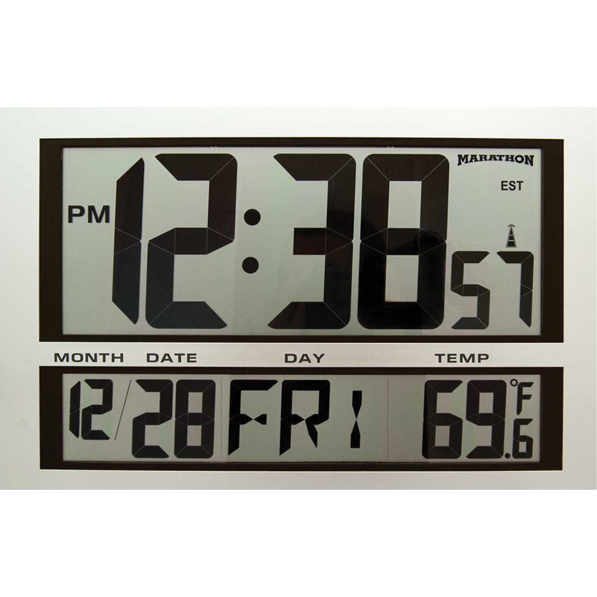 Horloge géante, Numérique, À piles, 16,5" la x 1,7" p x 11" h, Argent