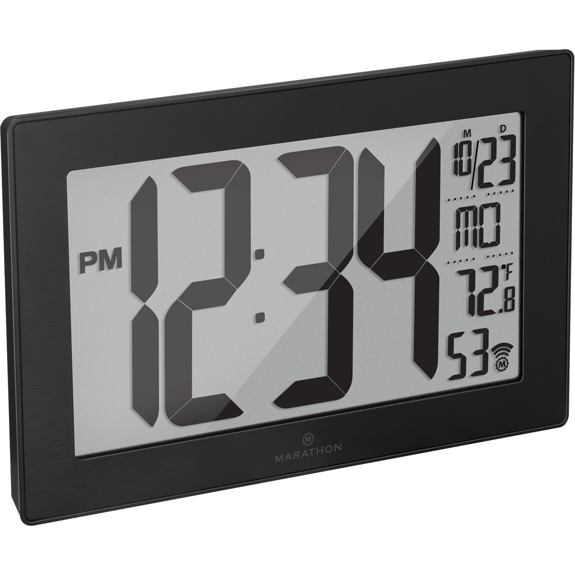 Horloge murale à réglage et ajustement automatiques avec support, Numérique, À piles, Noir