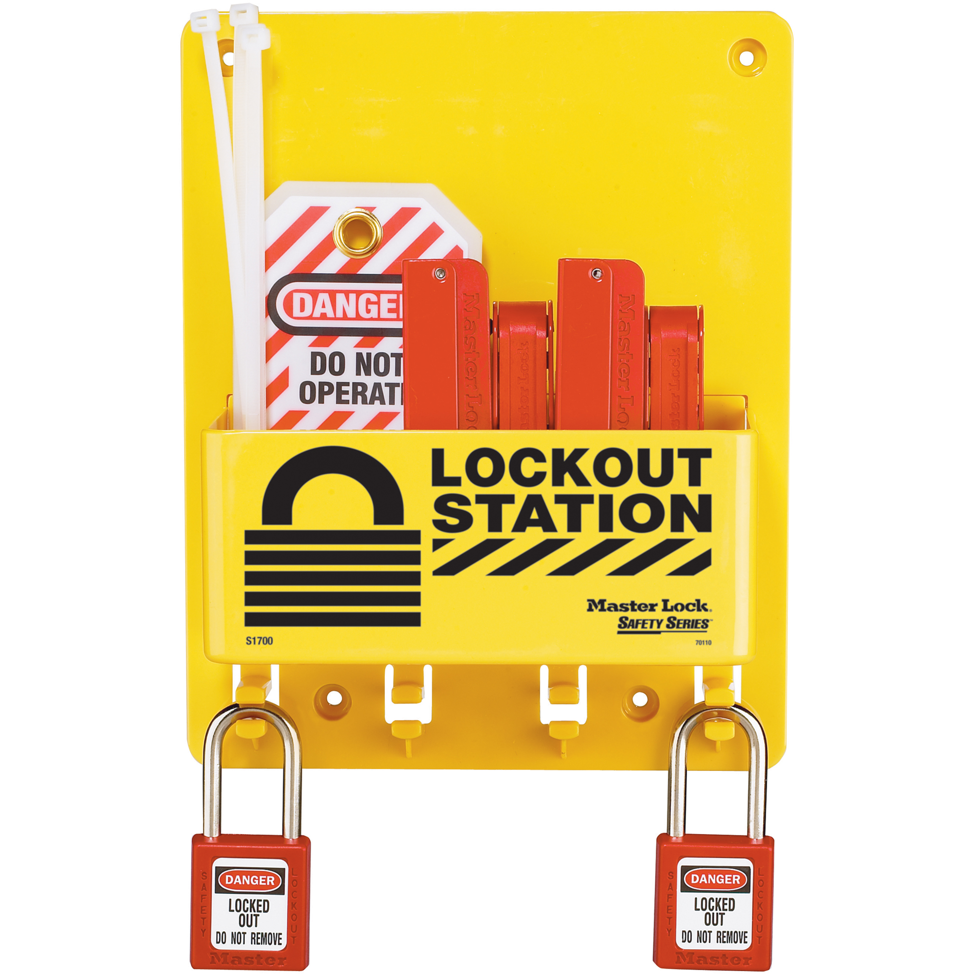 Poste de verrouillage compacte, Cadenas Thermoplastique, Capacité de 4, Cadenas Compris