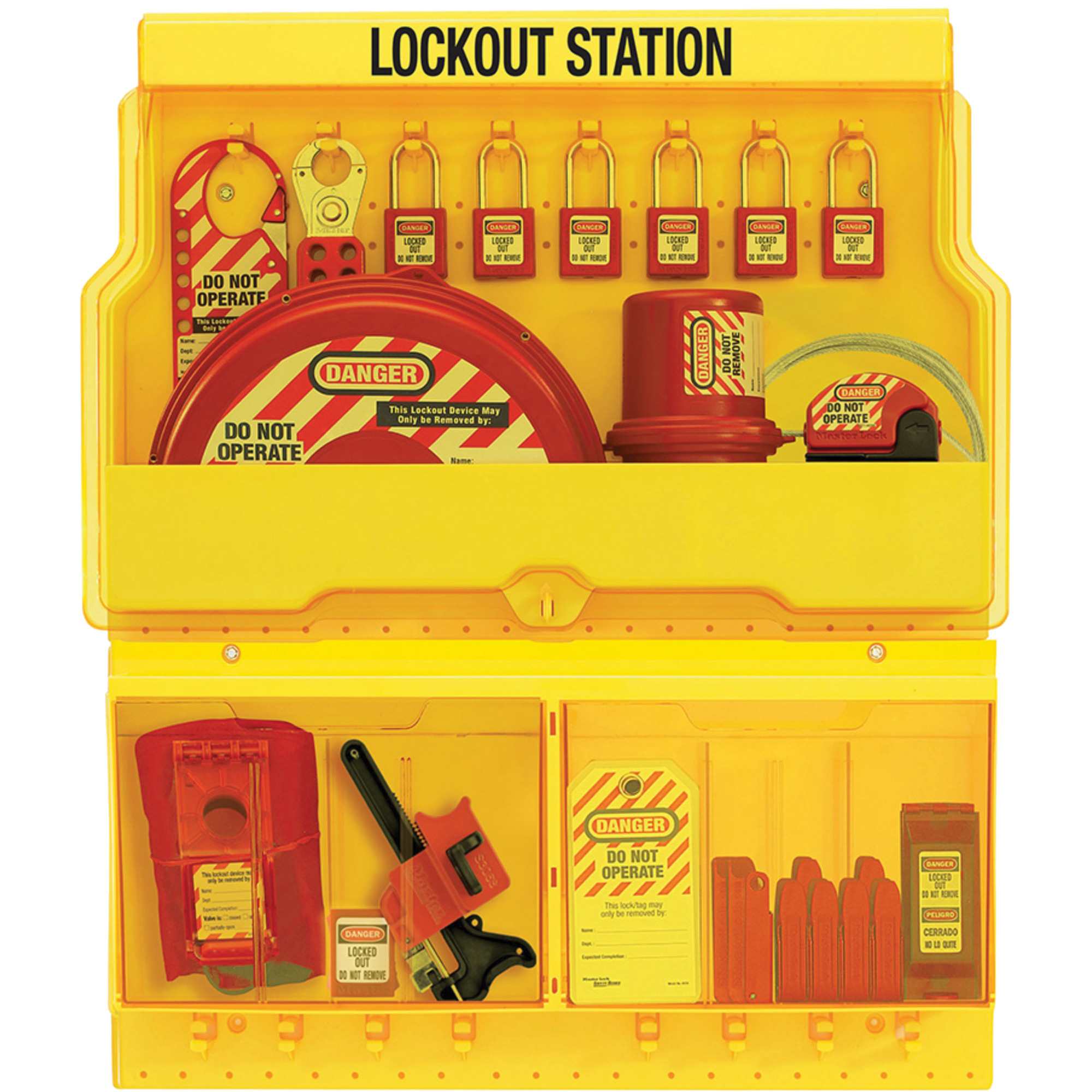 Station de cadenassage pour vannes et appareils électriques de luxe standard, Cadenas Thermoplastique, Capacité de 32, Cadenas Compris