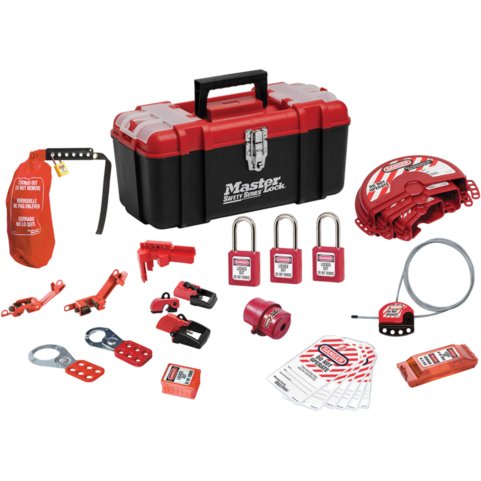 Trousse de cadenassage standard avec cadenas en thermoplastique ZenexMC, Ensemble Électrique/Vanne, 27 composants compris