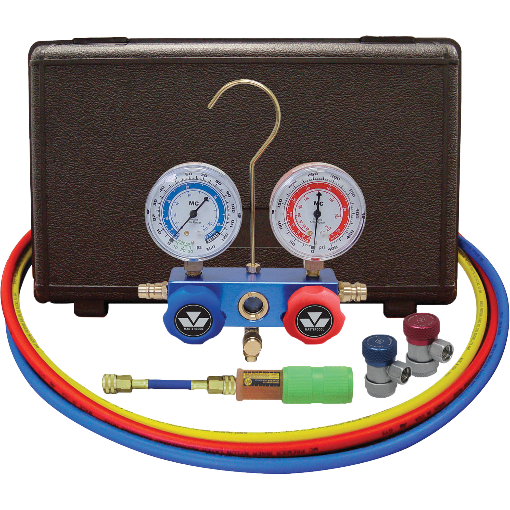 Jeu de manomètres pour automobile avec mini-injecteur de colorant et coupleurs manuels