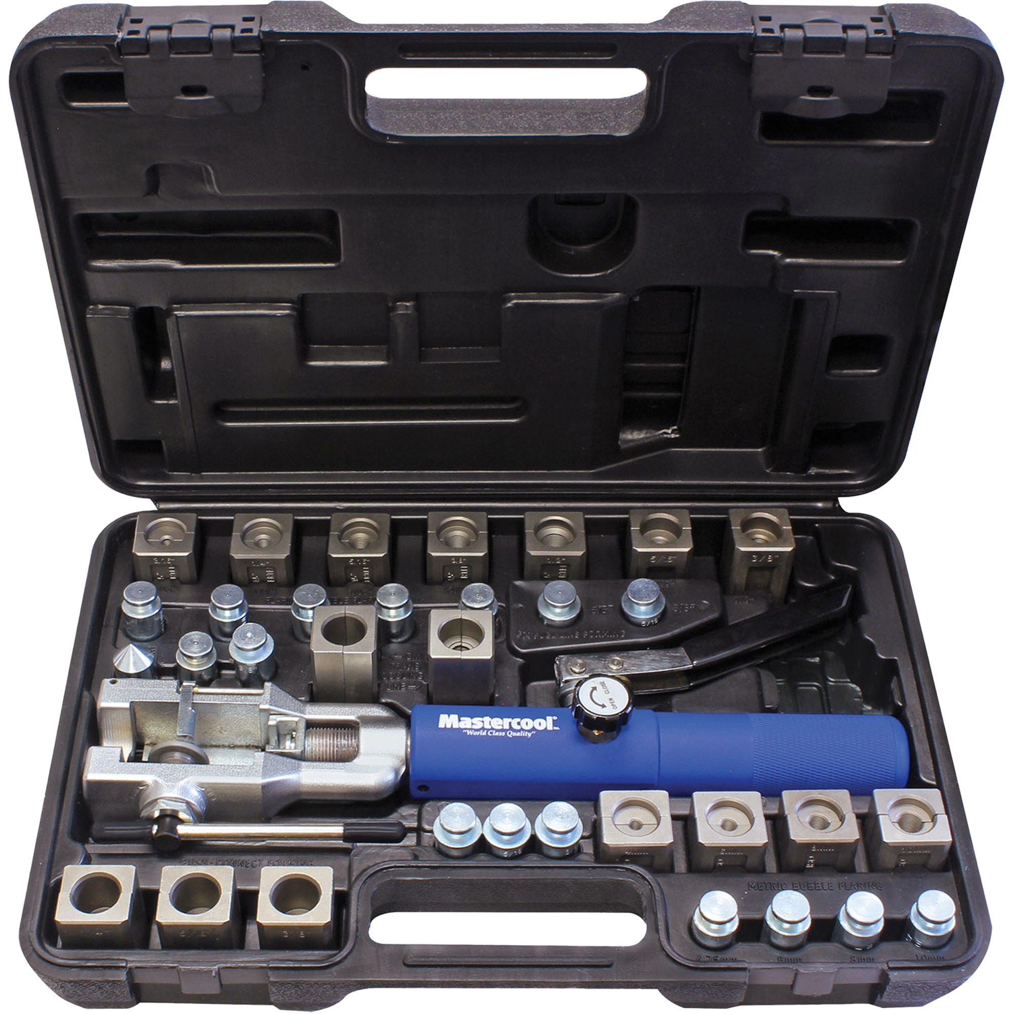 Jeu d'outils à évaser hydraulique universel avec manche bleu & jeu d'adaptateurs