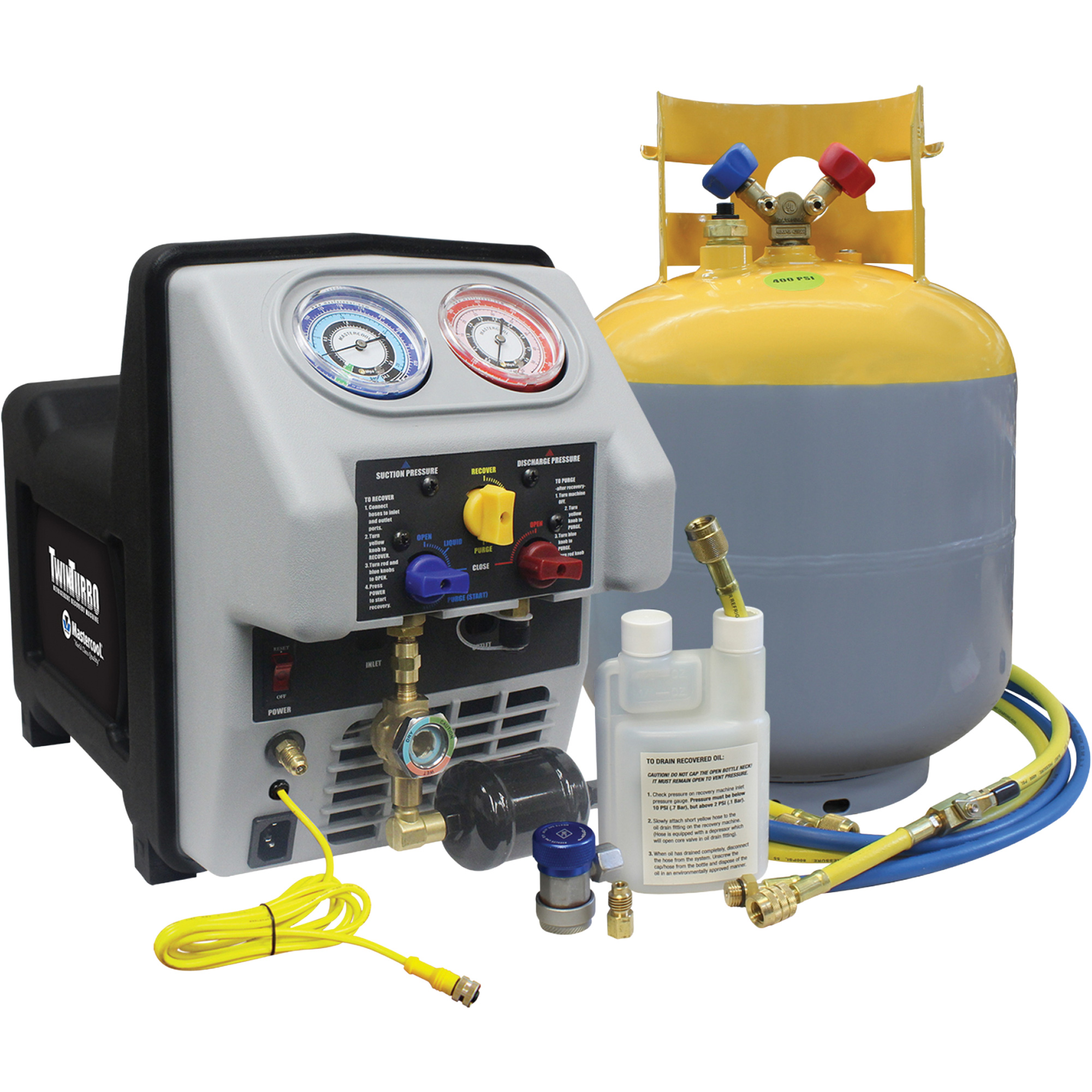 Système de récupération de réfrigérant double turbo avec réservoir DOT de 50 lb